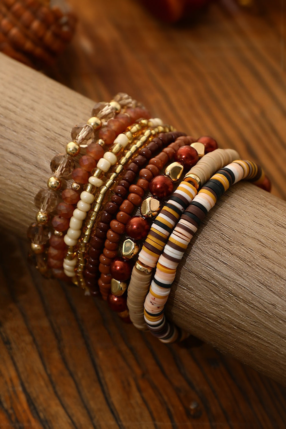 Conjunto de 9 pulseras vintage con cuentas de camello