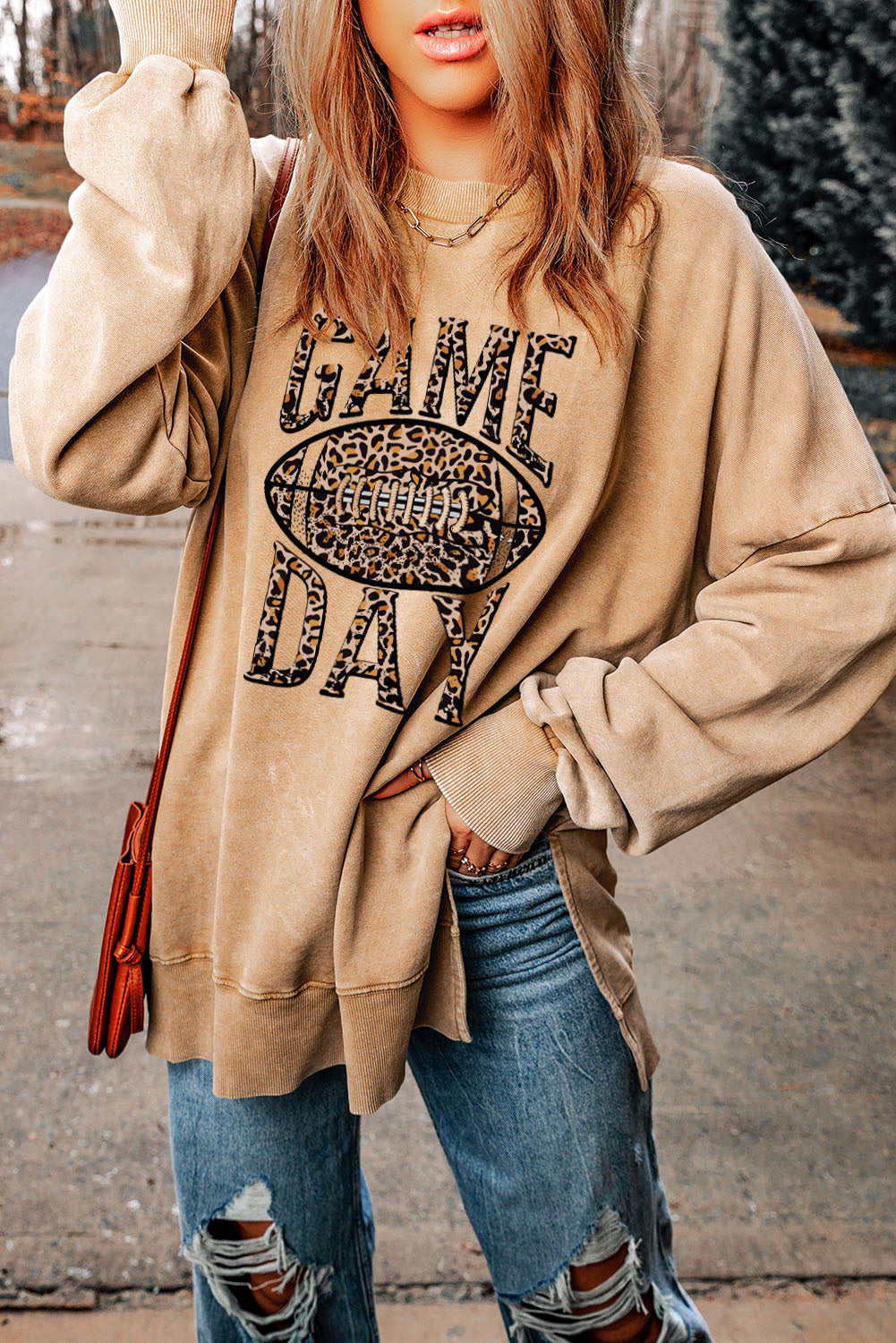 Sudadera holgada de leopardo color caqui GAME DAY