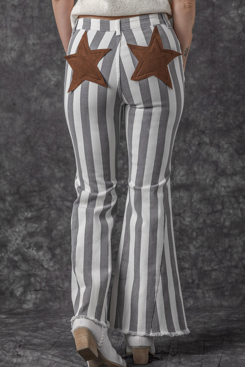 Raw Hem Star Applique Striped Jeans | REG - PLUS
