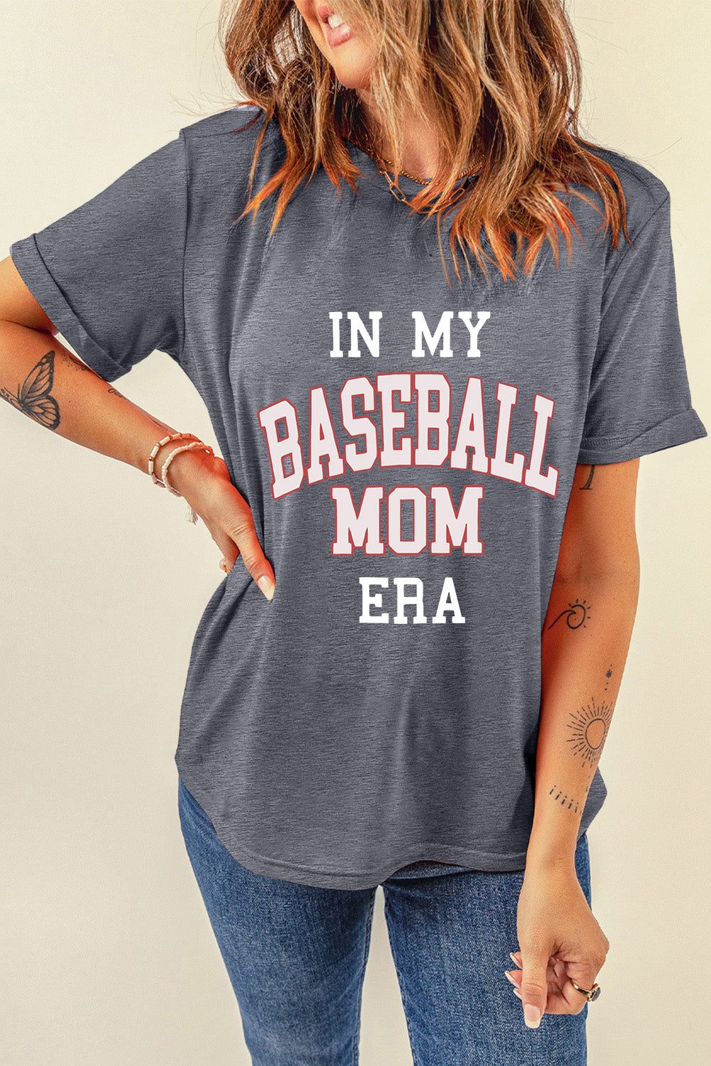 Gray IN MY BASEBALL MOM ERA Crewneck Tee