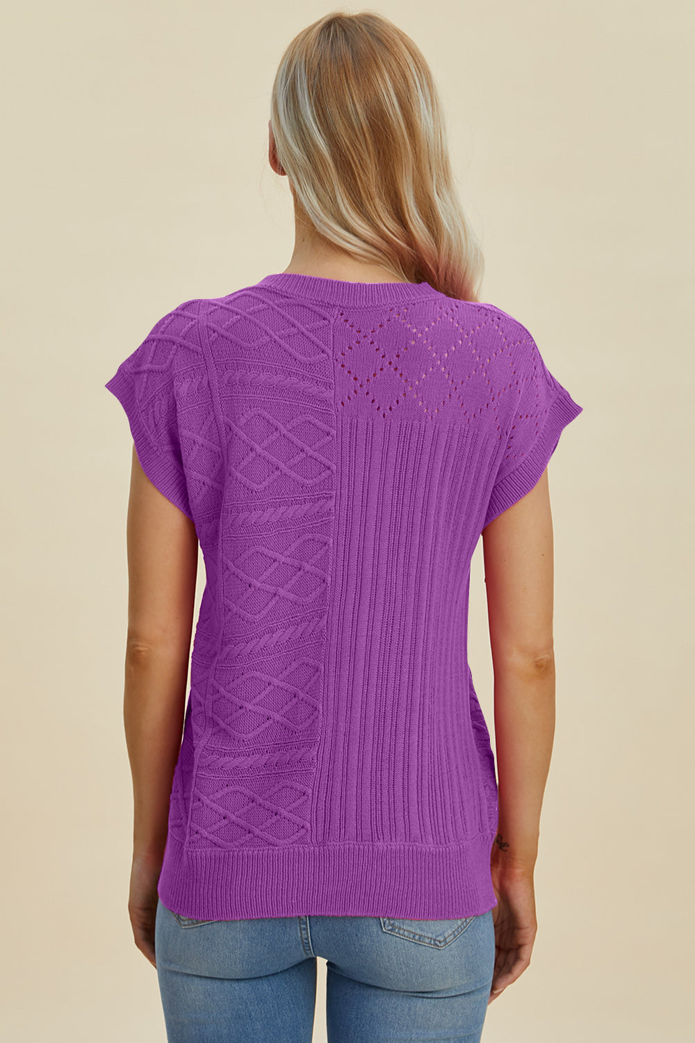 Suéter de cuello redondo y manga corta de punto trenzado de Double Take | Tallas grandes | S - XL | 2XL - 3XL | 5 COLORES