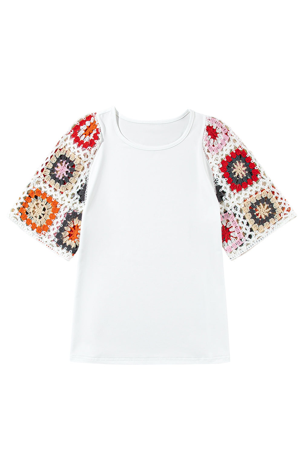 Camiseta con mangas de crochet y estampado floral ahuecado estilo boho turquesa