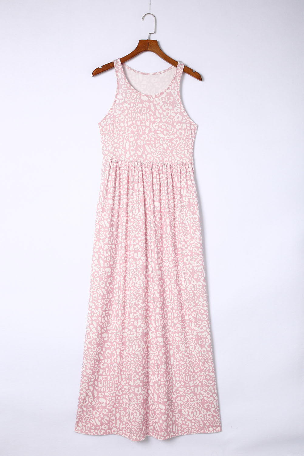 Vestido largo sin mangas con bolsillos y estampado de leopardo gris