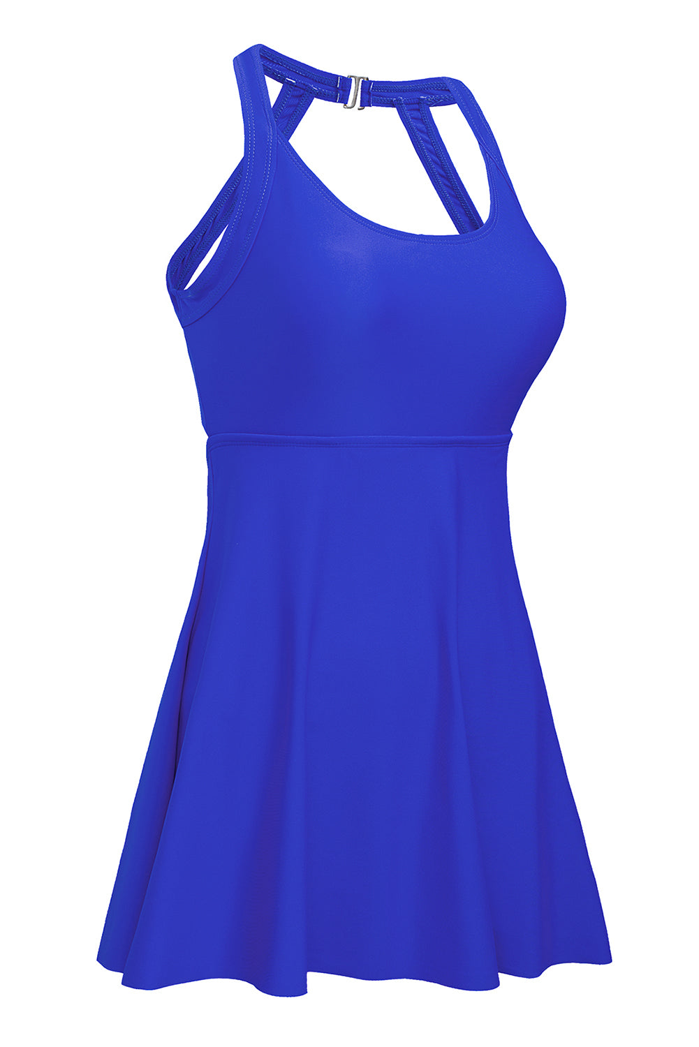 Traje de baño de una pieza con falda estilo halter y tirantes en color azul