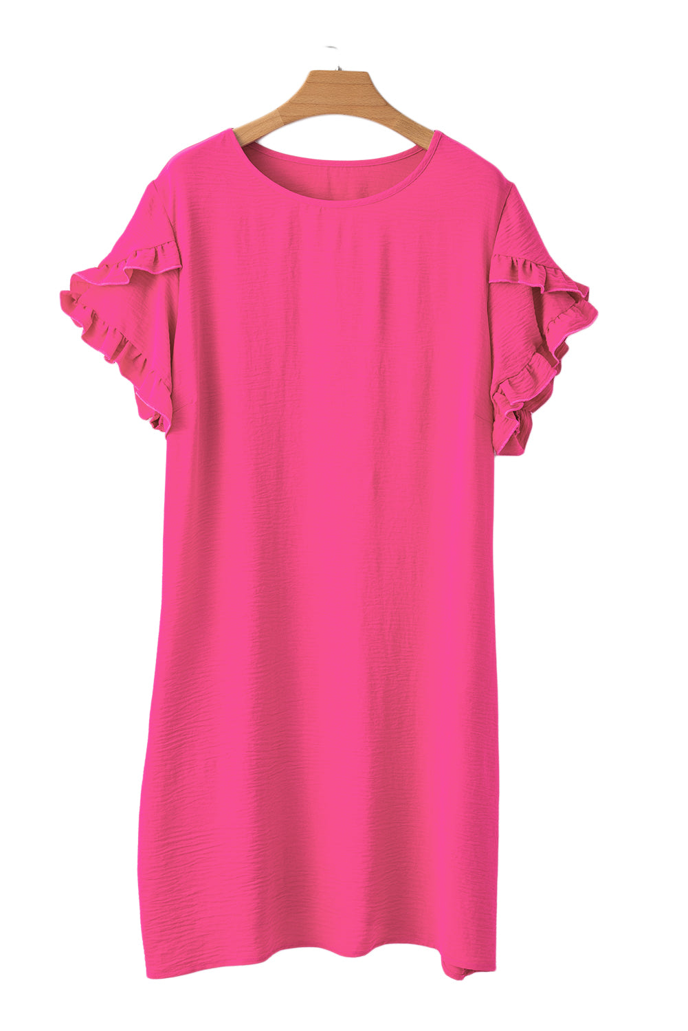 Vestido mini de talla grande con mangas con volantes en color rosa fresa