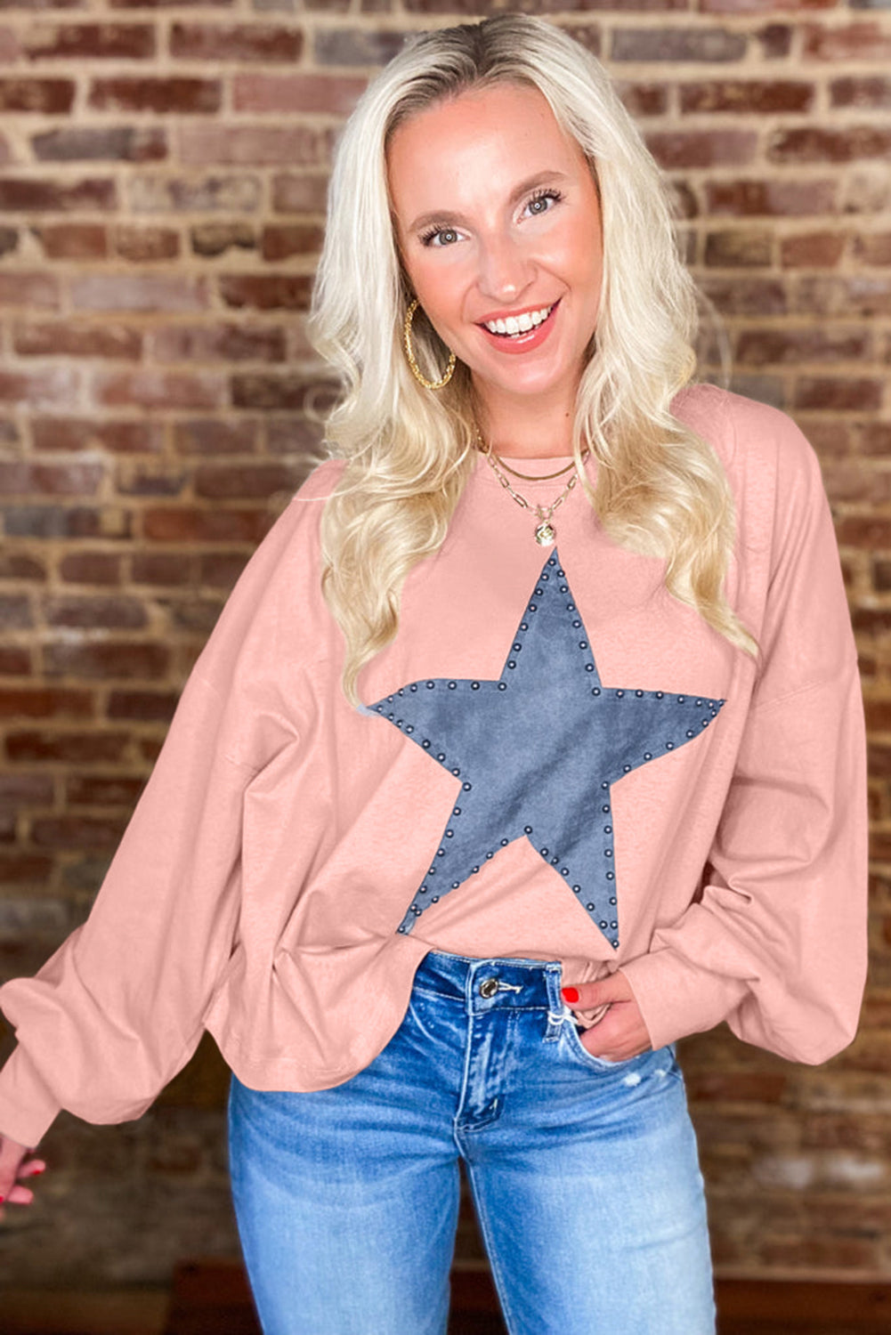 Black Studded Star Oversized Top