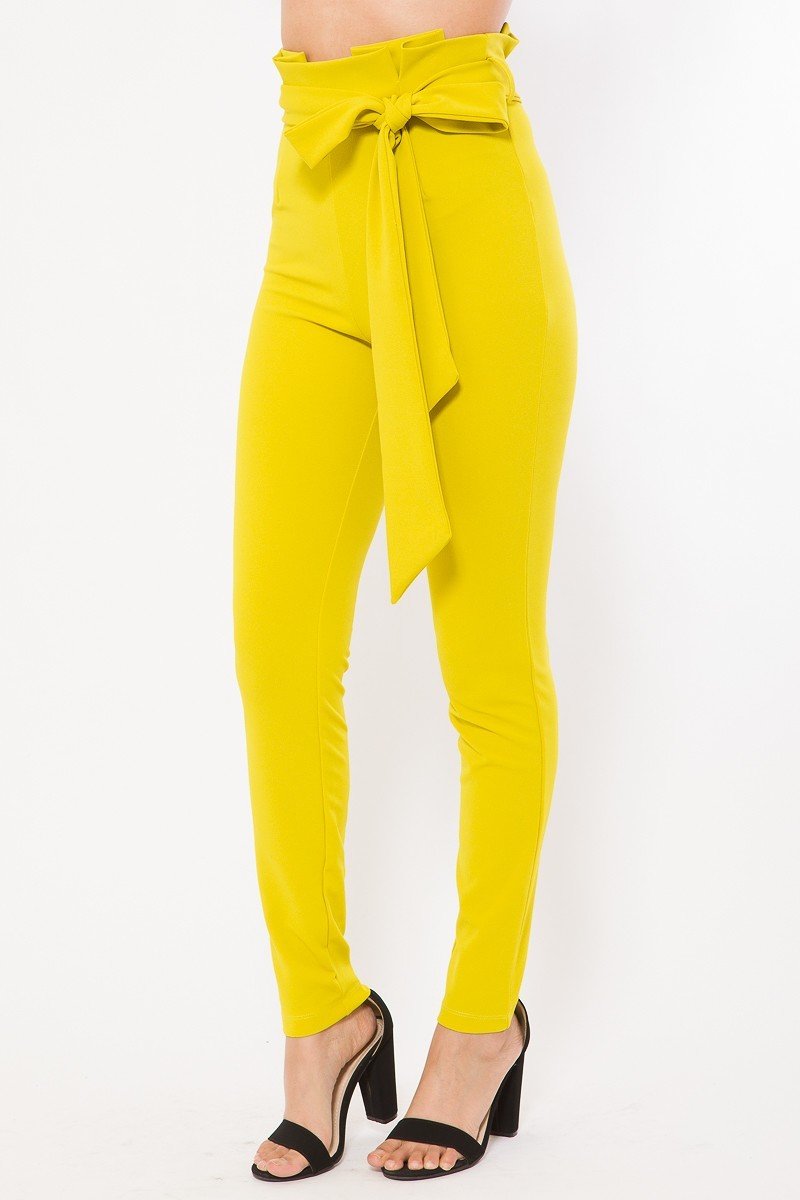 Paperbag High Waist Fashion Skinny Pants - Mustard Yellow | S M L
