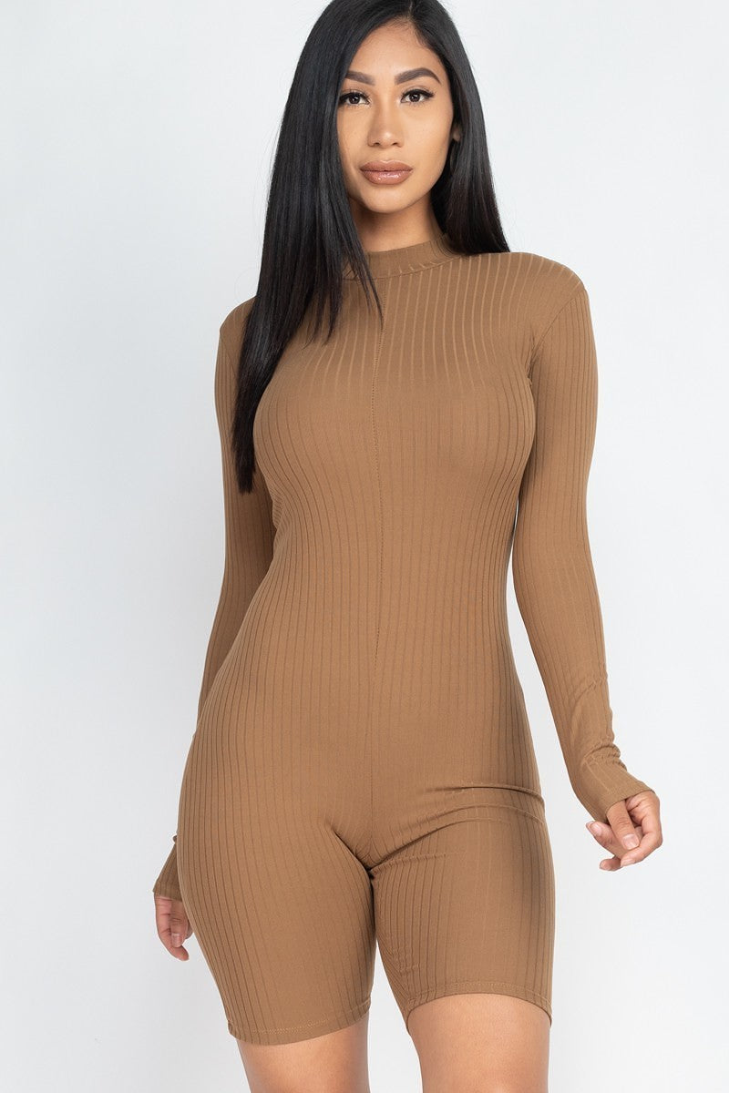 Ribbed Knit Romper - Chestnut