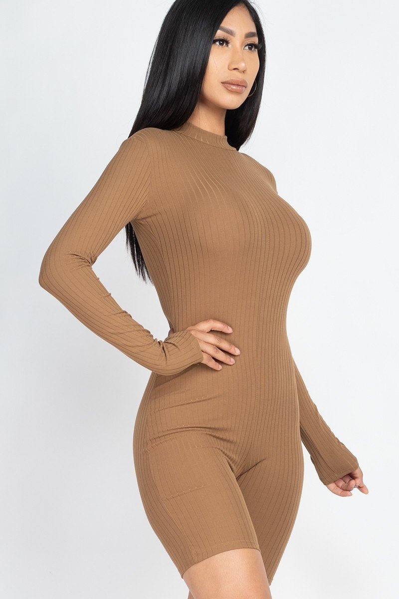 Ribbed Knit Romper - Chestnut