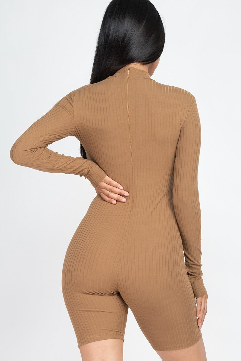 Ribbed Knit Romper - Chestnut