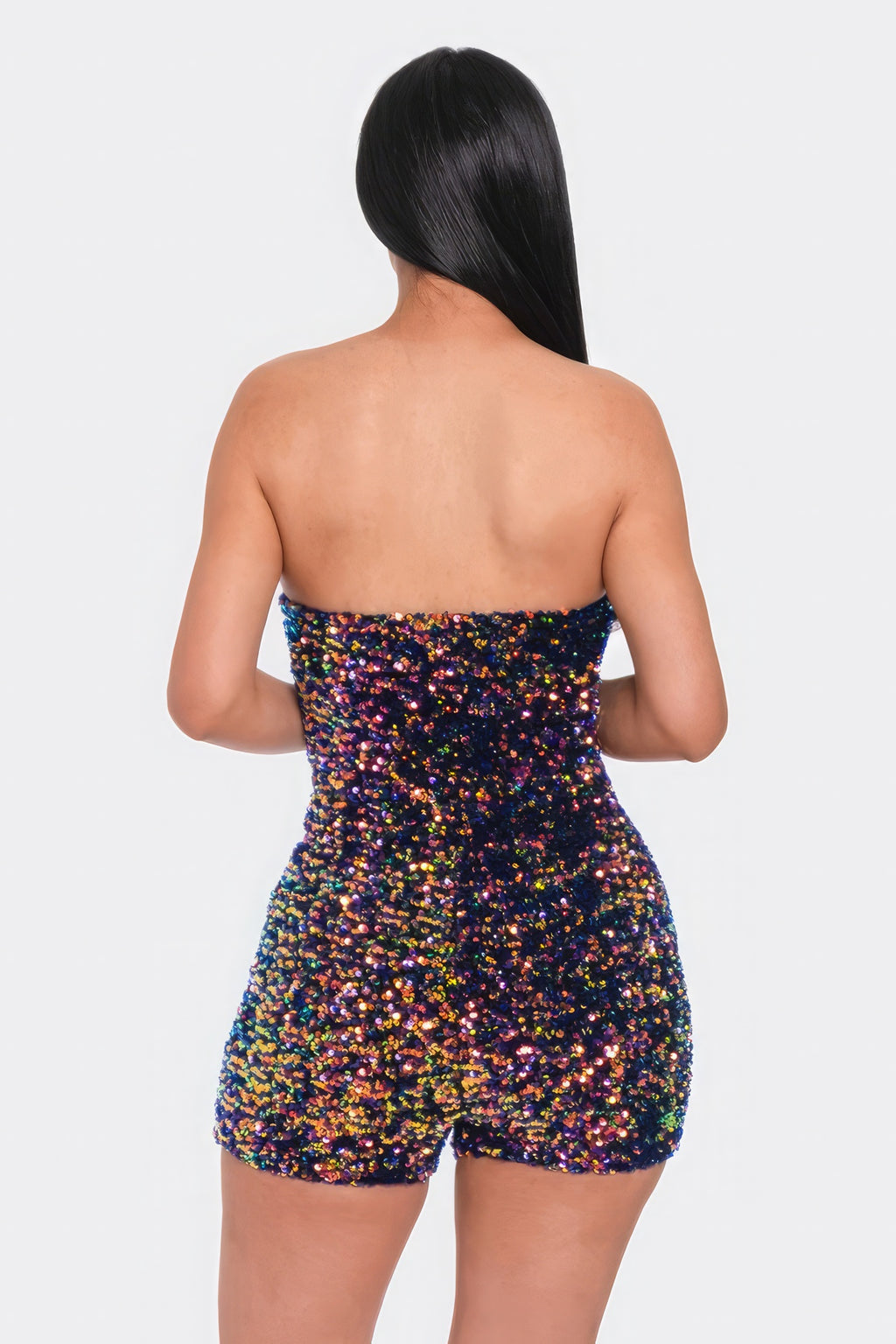 Multi Sequins Tube Top Romper - Navy Blue