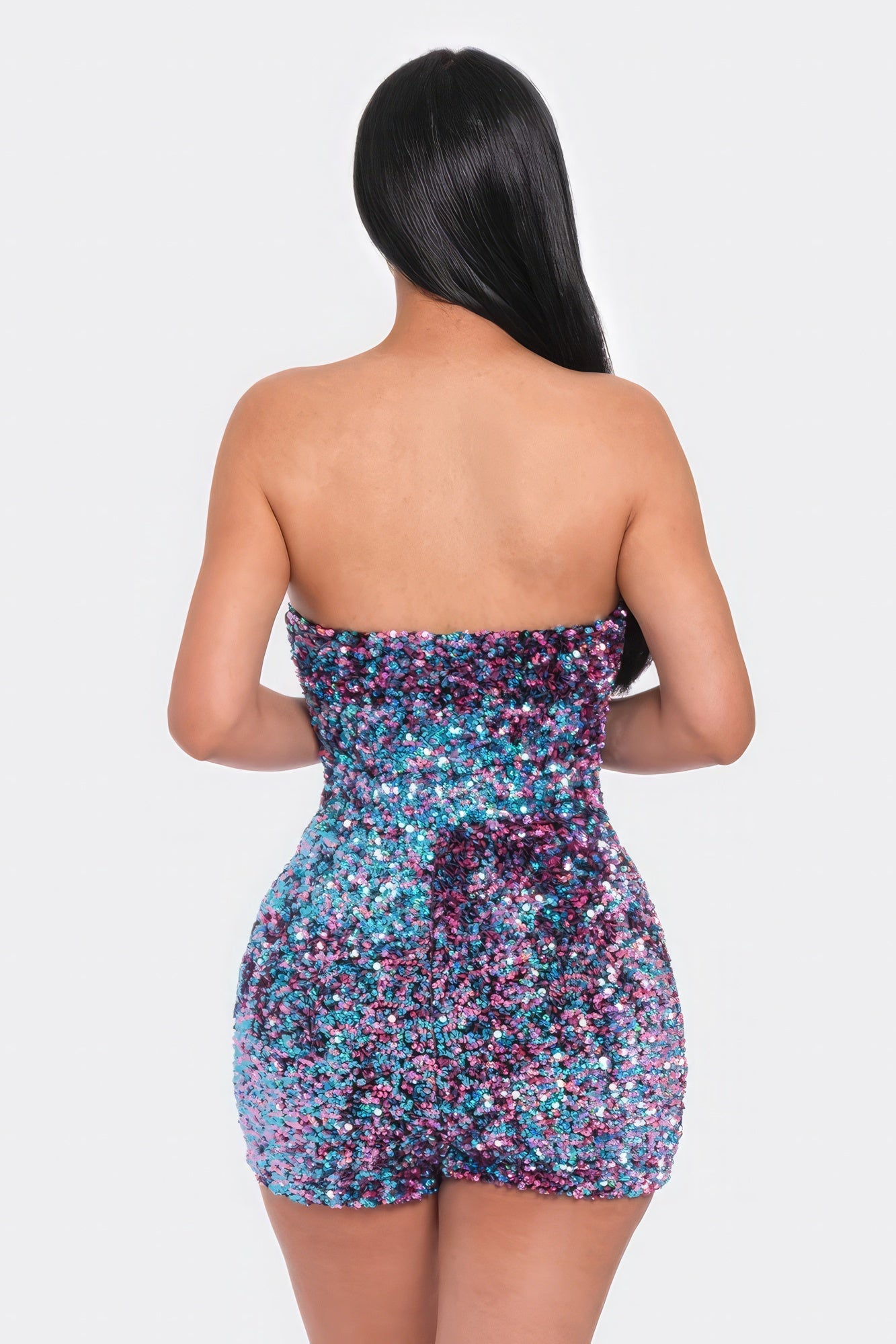 Multi Sequins Tube Top Romper - Mermaid Blue