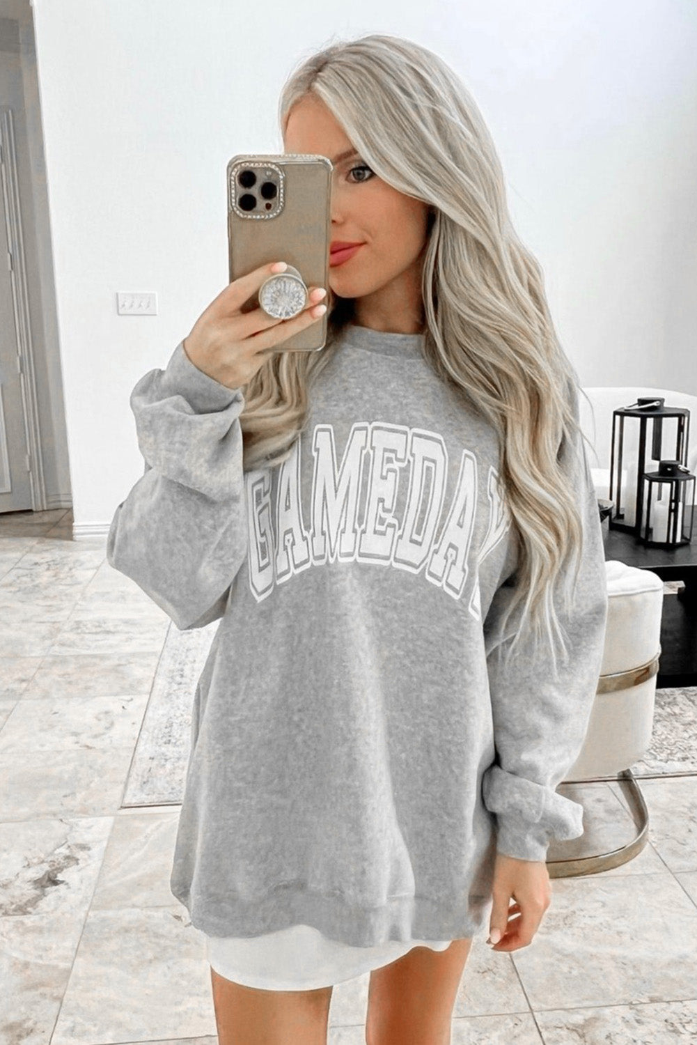 Gray Round Neck GAMEDAY Letter Sweatshirt