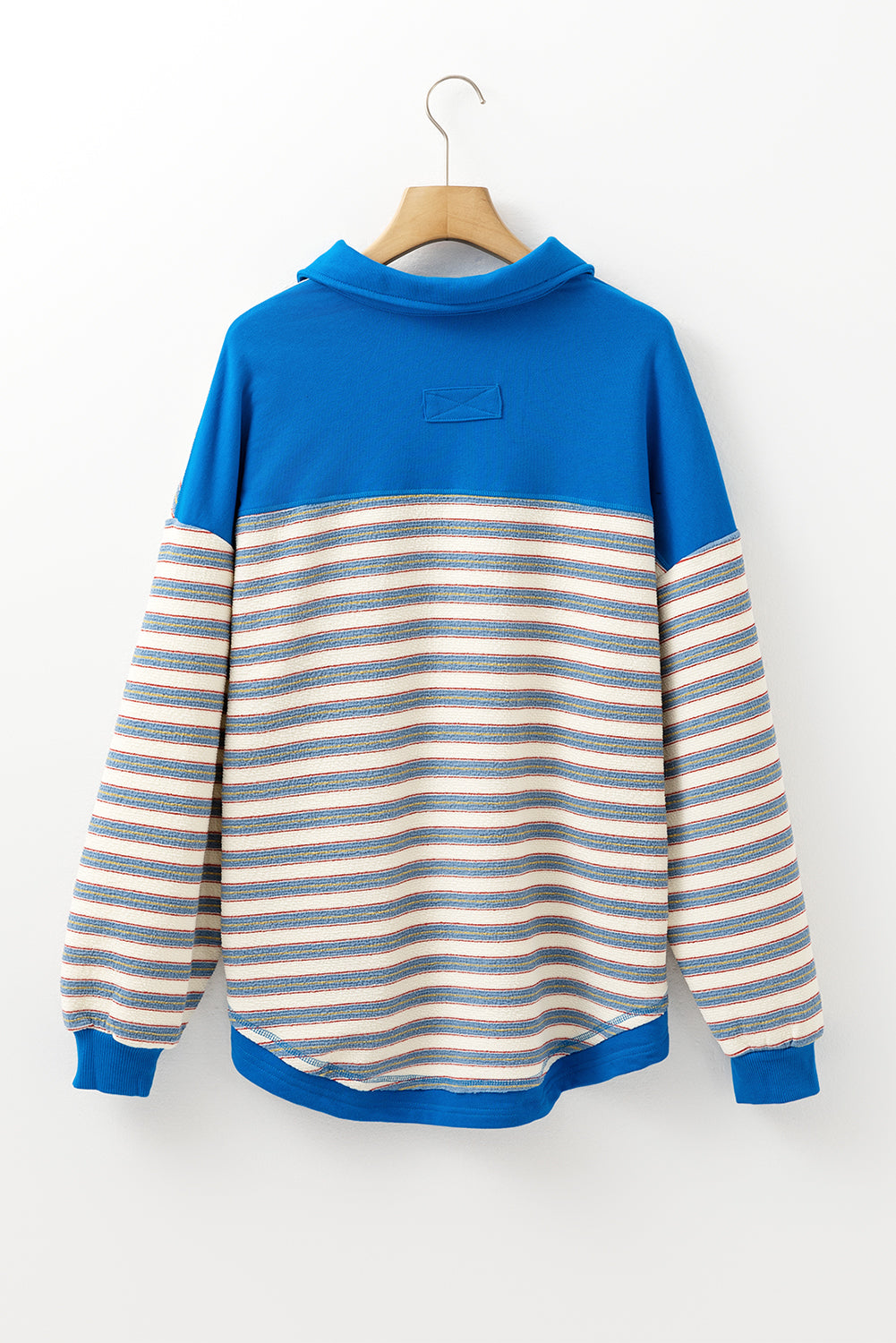 Pink Stripe Buttoned V Neck Collared Drop Shoulder Top