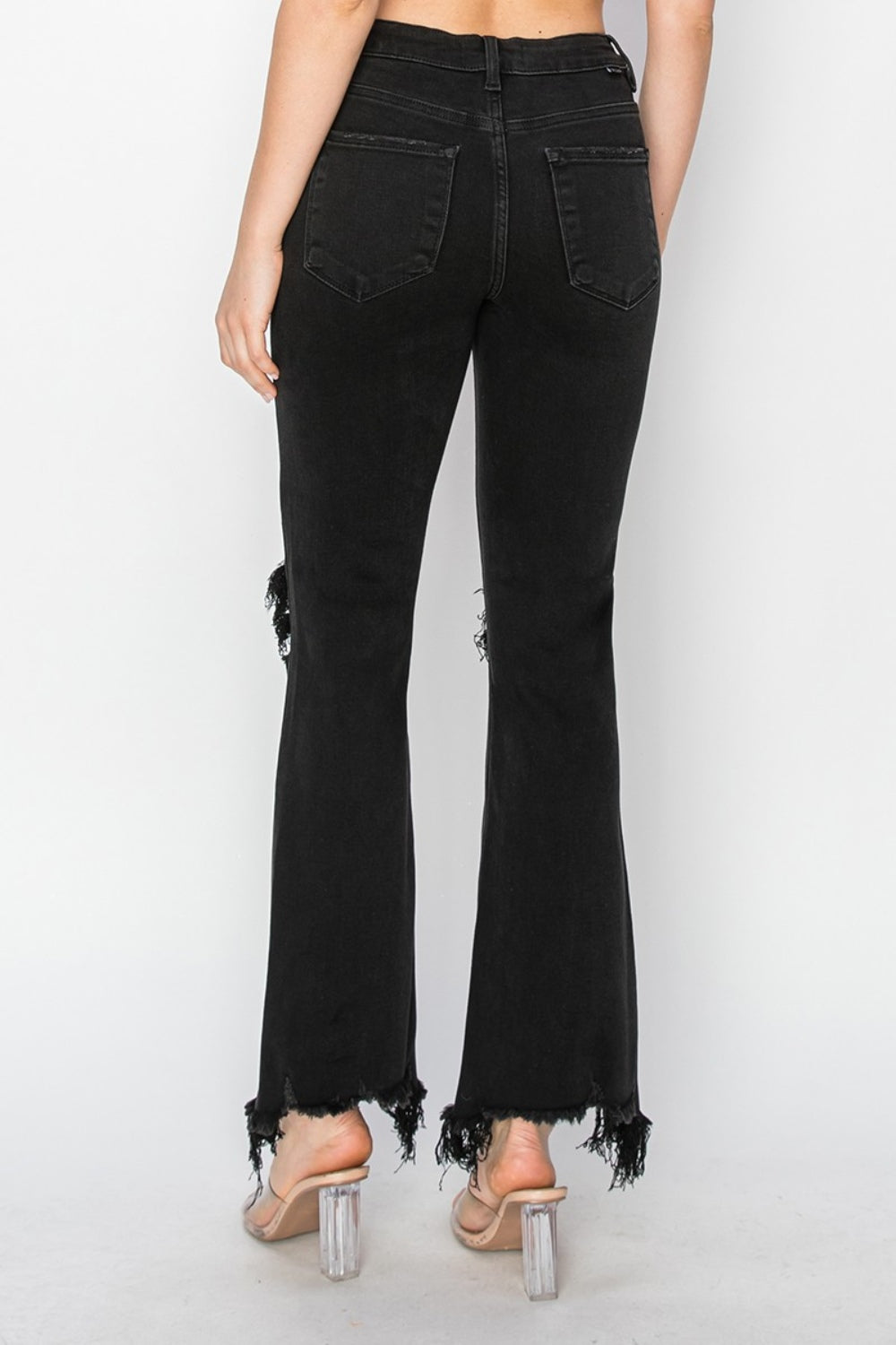 RISEN Full Size Distressed Raw Hem Jeans with Pockets | REG - PLUS