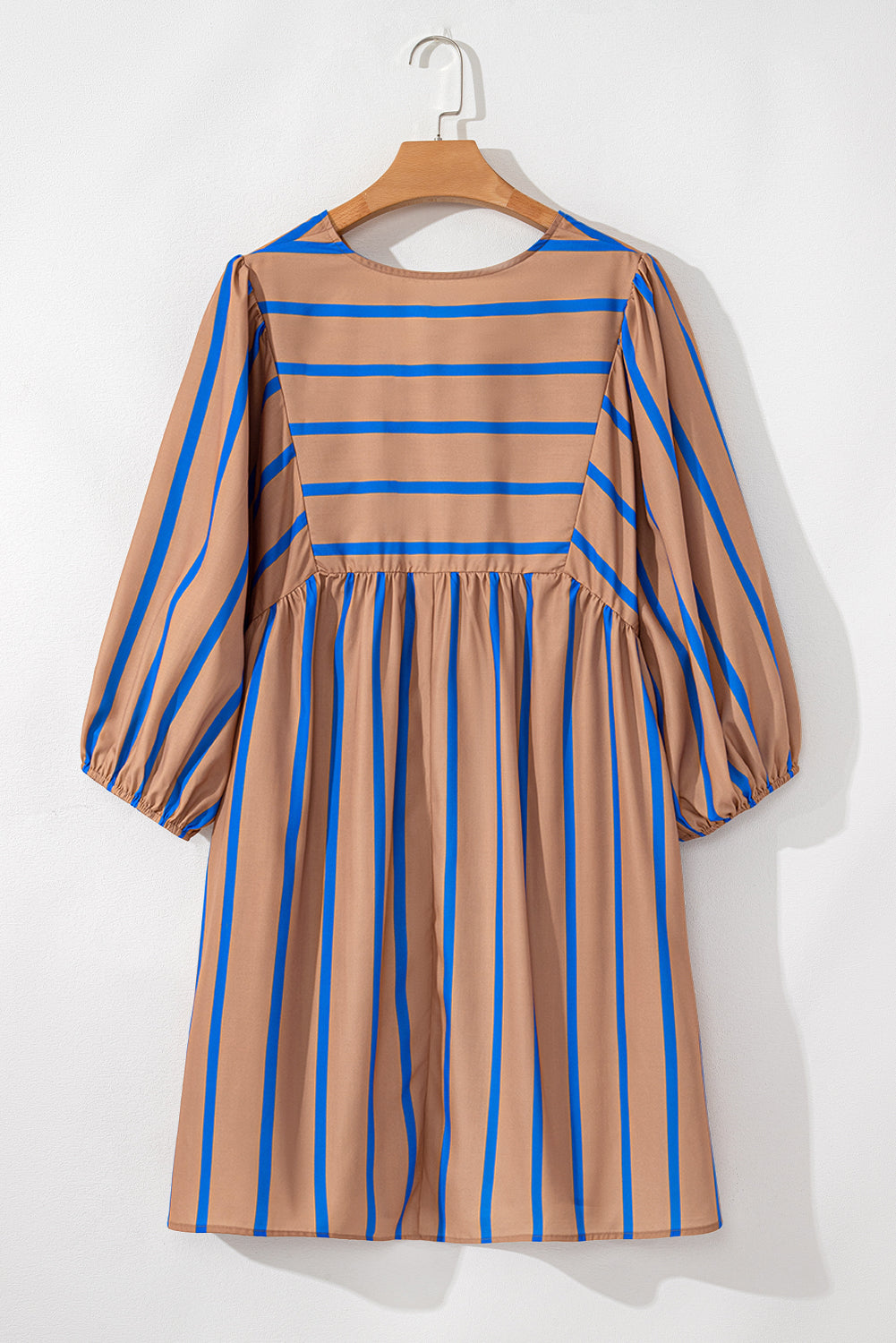 Khaki Stripe Tie Neck Plus Size Mini Dress