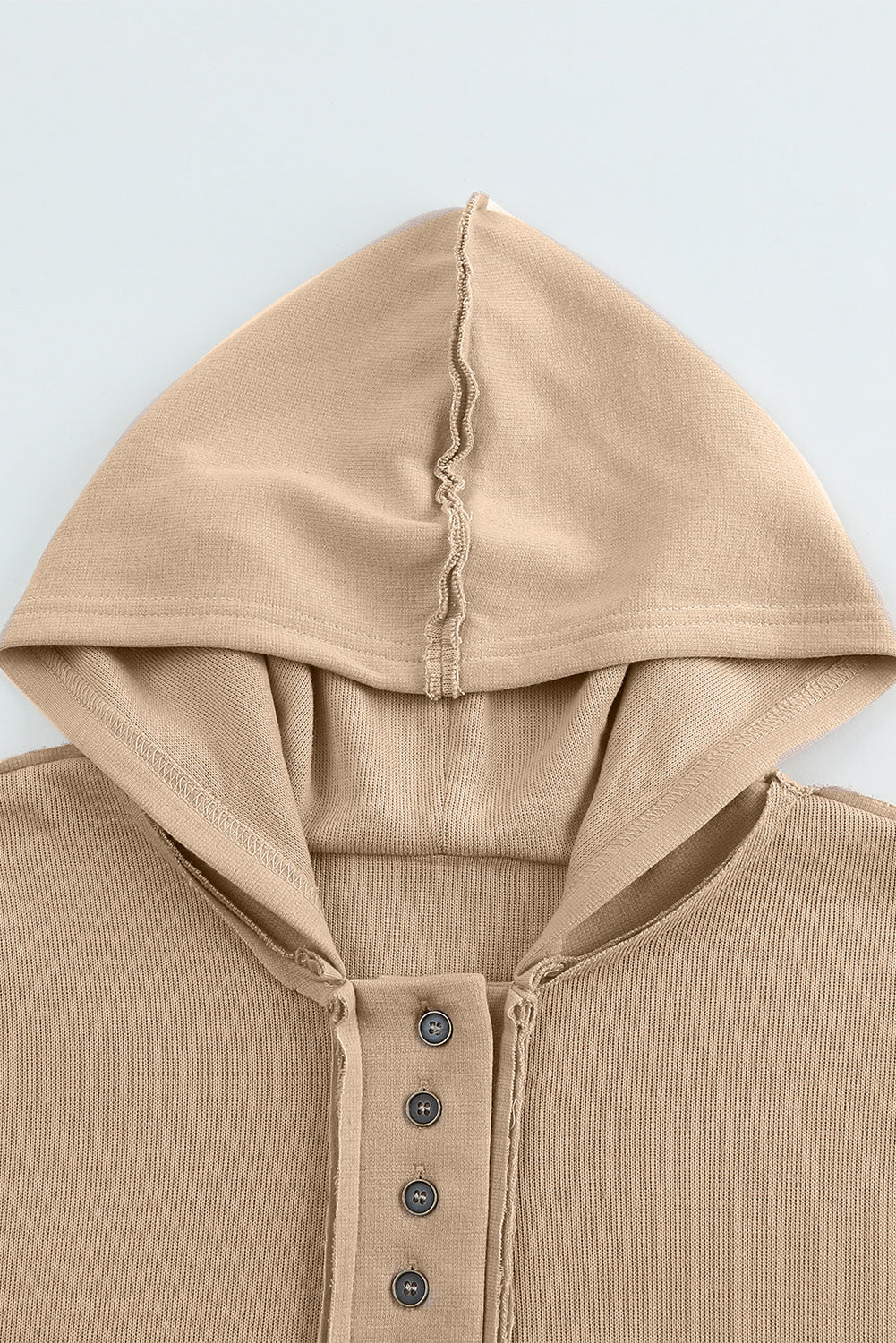 Black Solid Color Button Front Basic Pullover Hoodie
