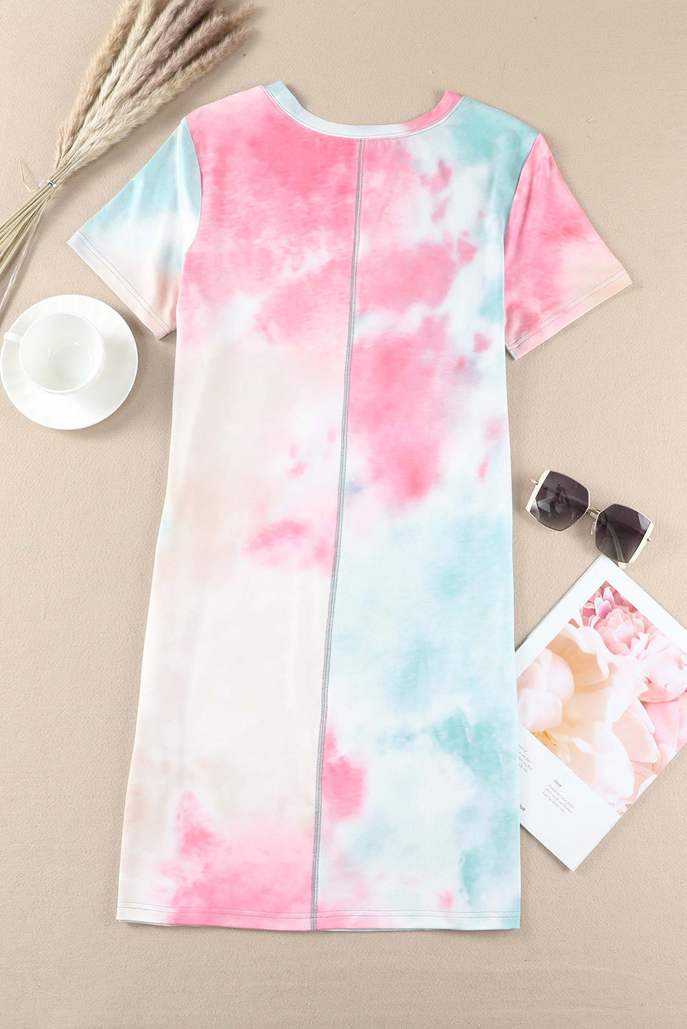 Multicolor Tie Dye Casual Short Sleeve T Shirt Dress