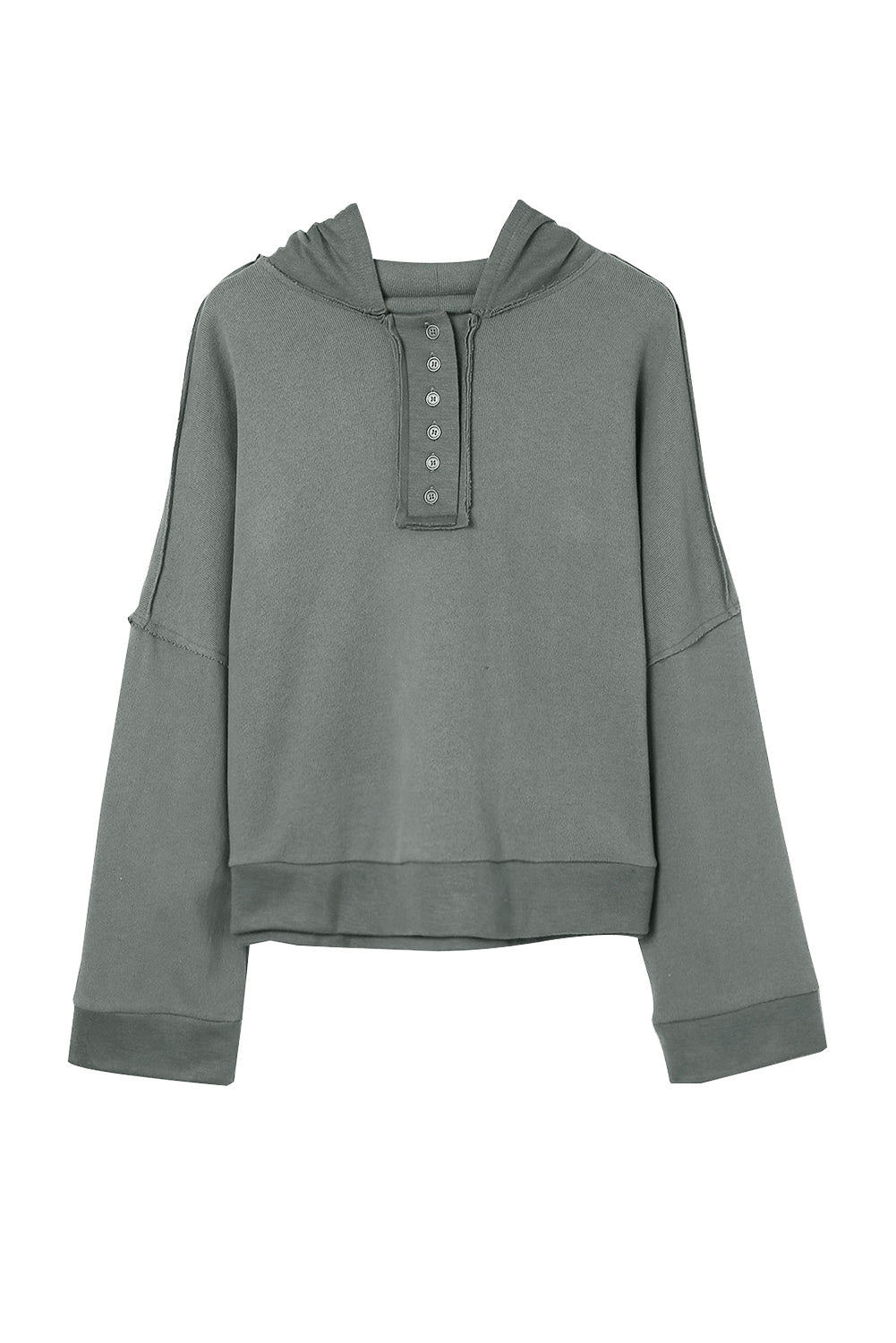 Black Solid Color Button Front Basic Pullover Hoodie