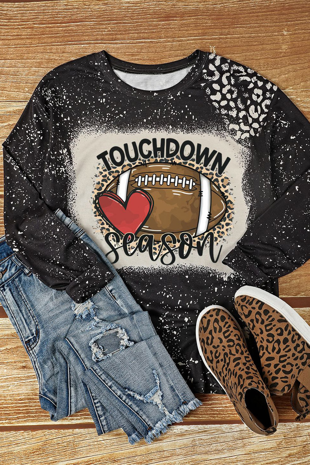 Black Touchdown Season Leopard Print Sweatshirt