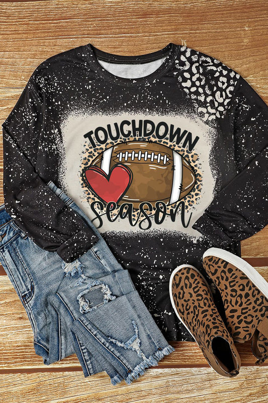 Black Touchdown Season Leopard Print Sweatshirt