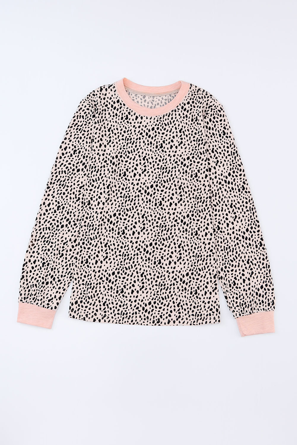 Blusa de manga larga con cuello redondo y estampado de lunares de animales en color gris