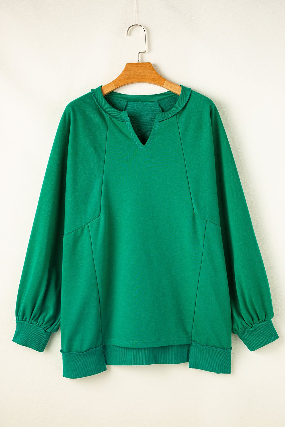 Bright Green Exposed Seam Notched Neck Plus Size Sweatshirt