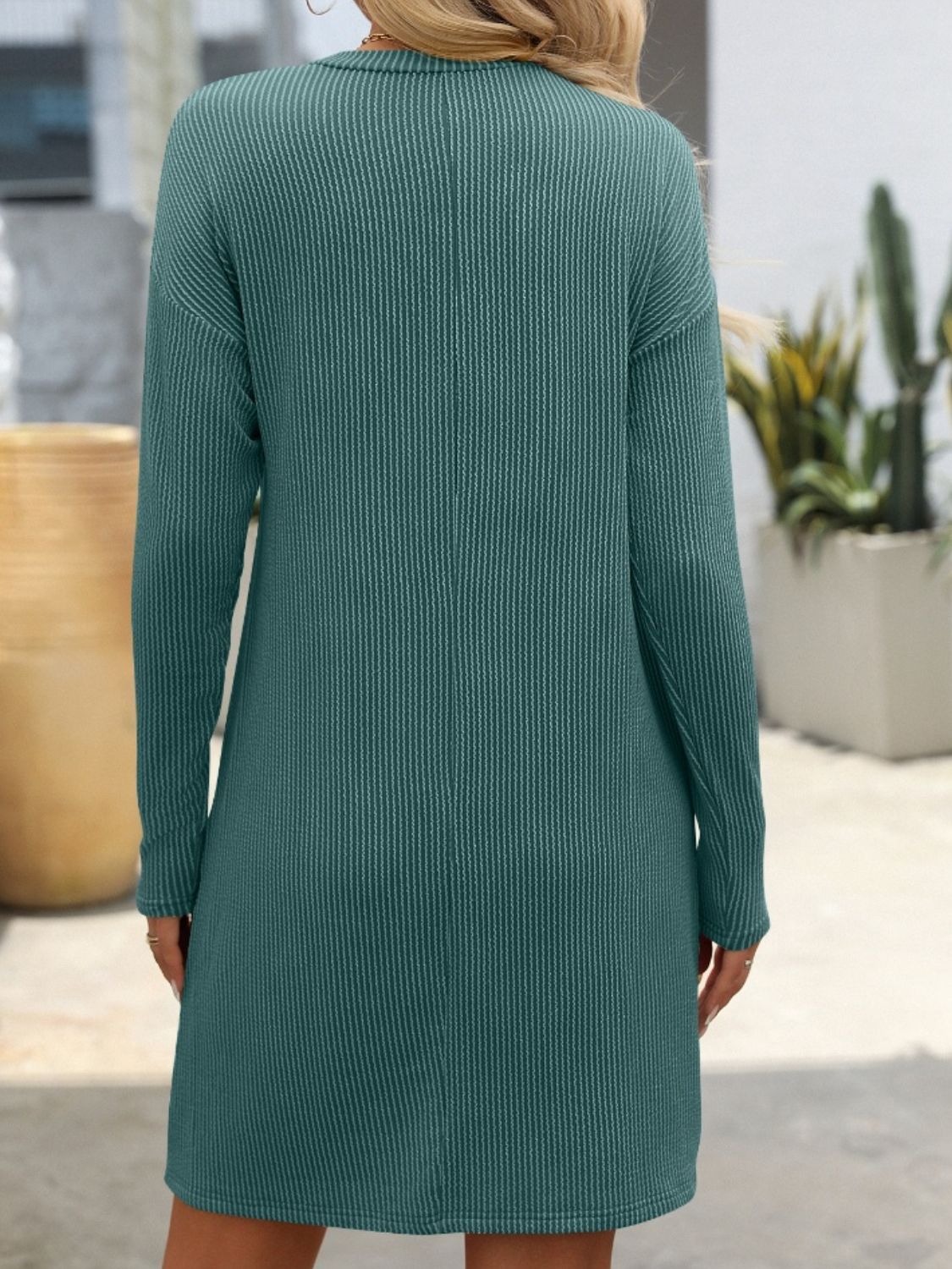 Ribbed Round Neck Long Sleeve Mini Dress | S - XL | 7 COLORS