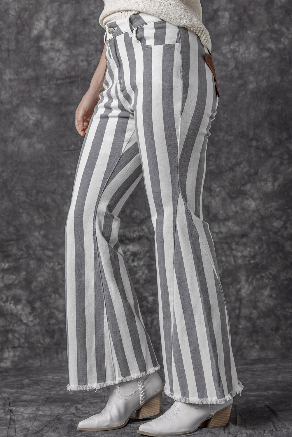 Raw Hem Star Applique Striped Jeans | REG - PLUS
