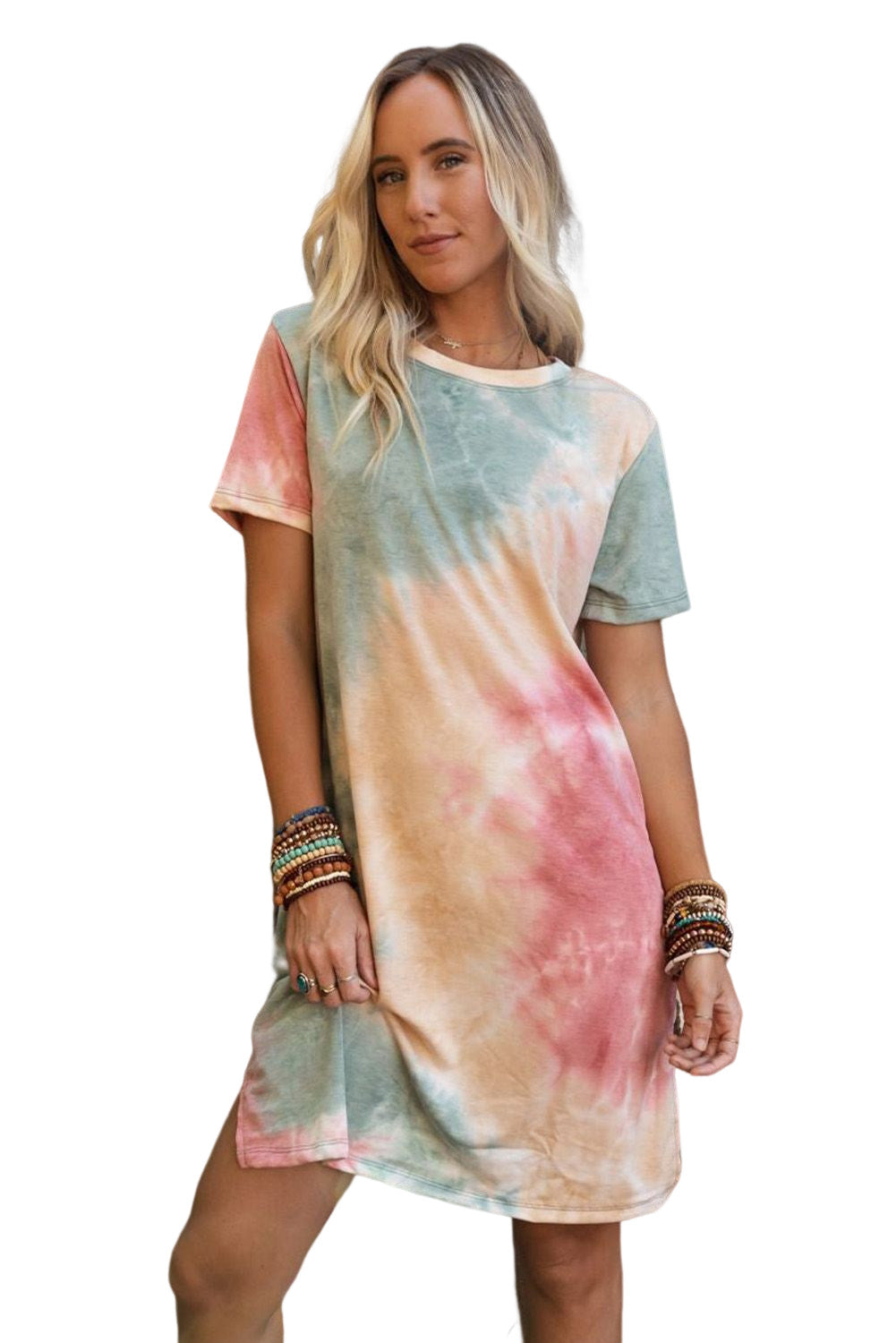 Multicolor Tie Dye Casual Short Sleeve T Shirt Dress