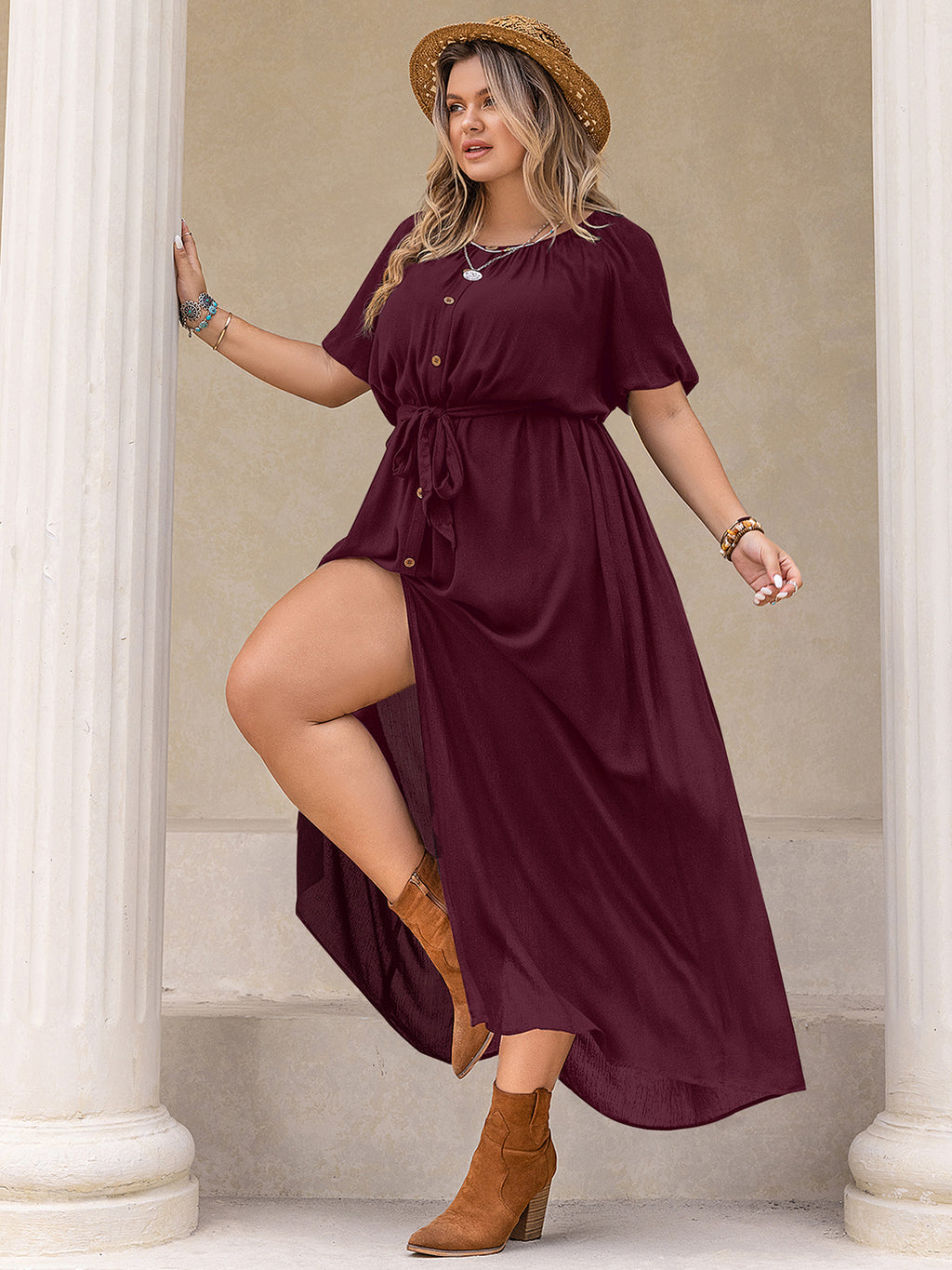 Vestido de talla grande con cuello redondo y media manga