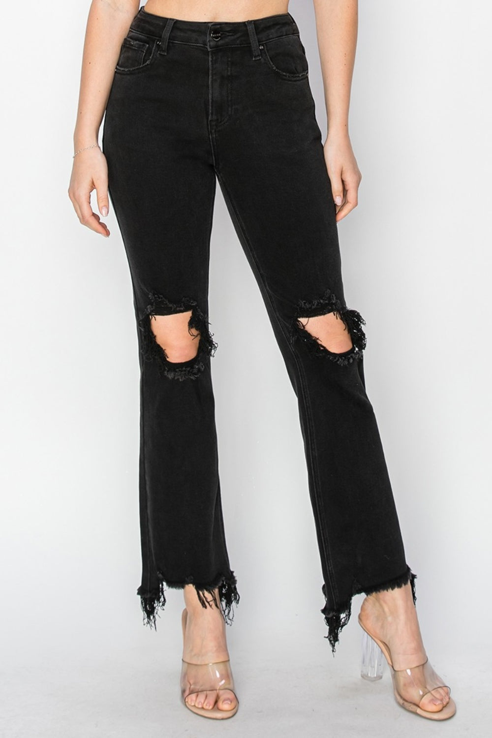 RISEN Full Size Distressed Raw Hem Jeans with Pockets | REG - PLUS