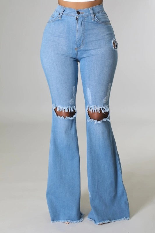 Knee Rip Flare Jean Medium Wash | Sizes 0, 1, 15 Only