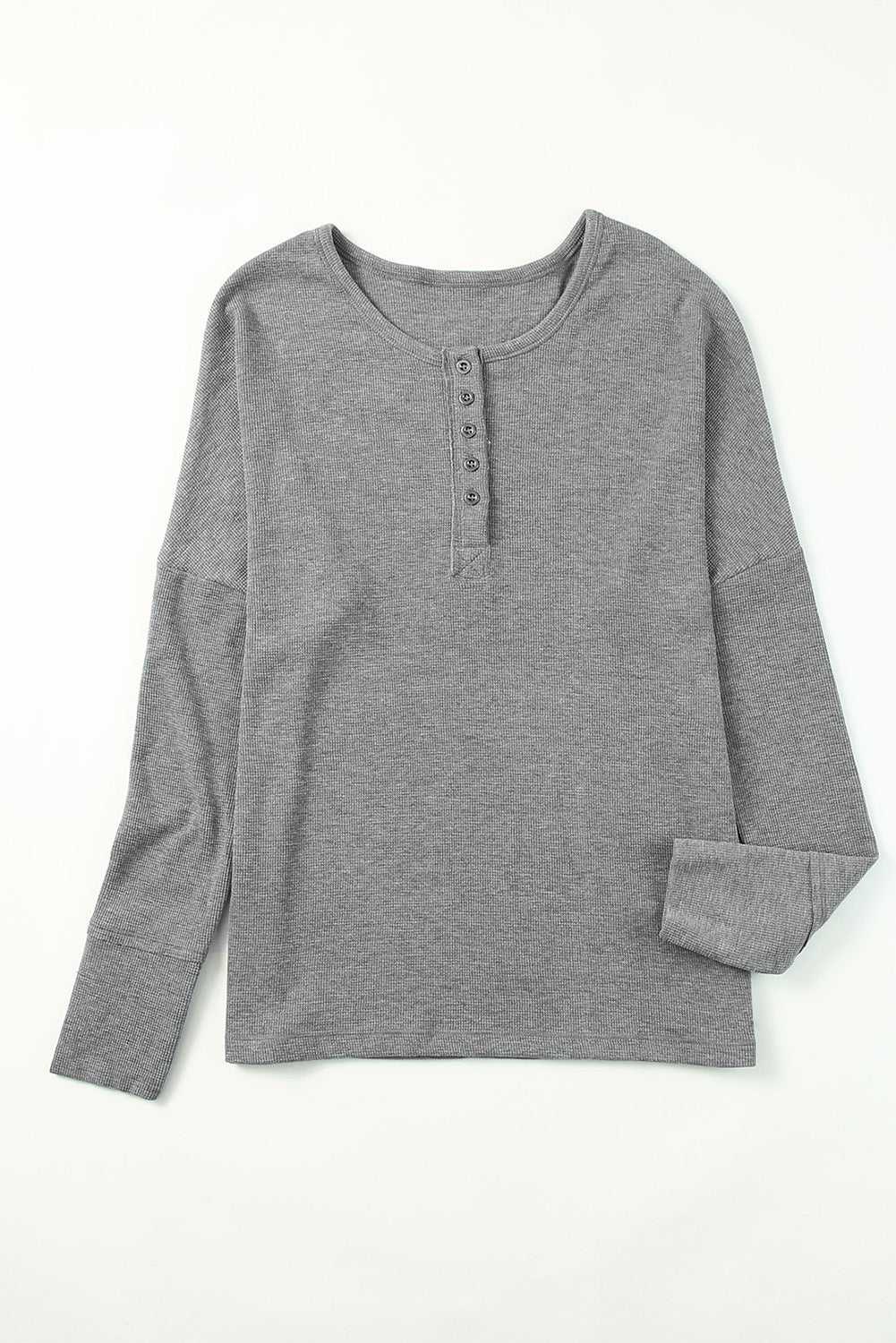 Camisa henley de manga larga de punto gofre gris para mujer