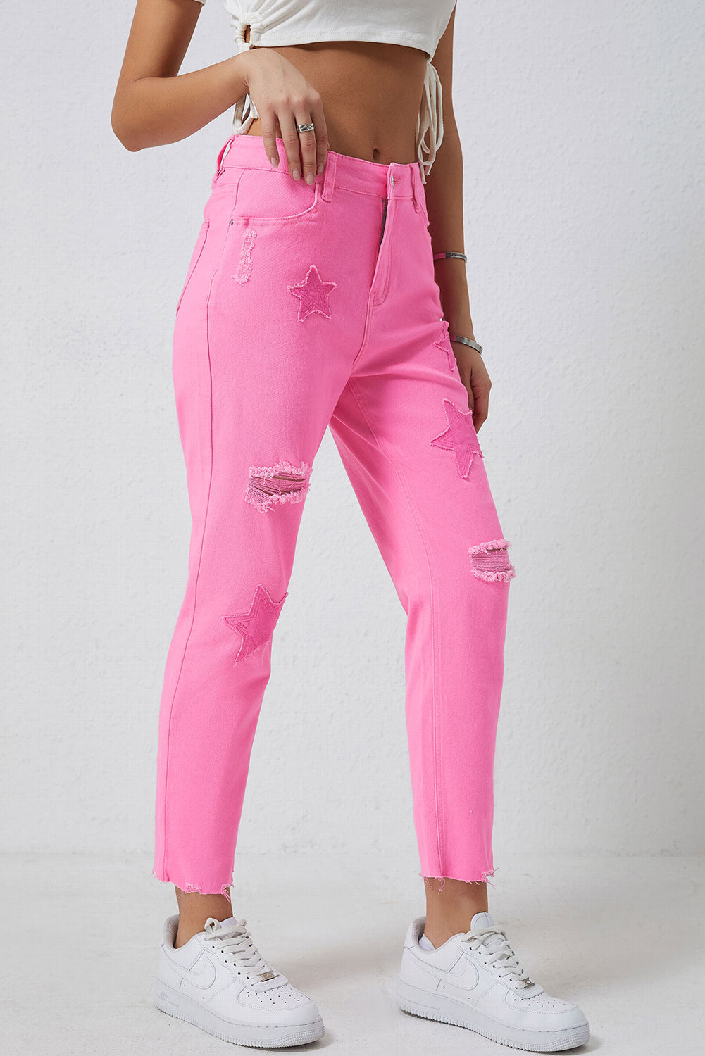 Star Raw Hem Distressed Jeans | REG - PLUS