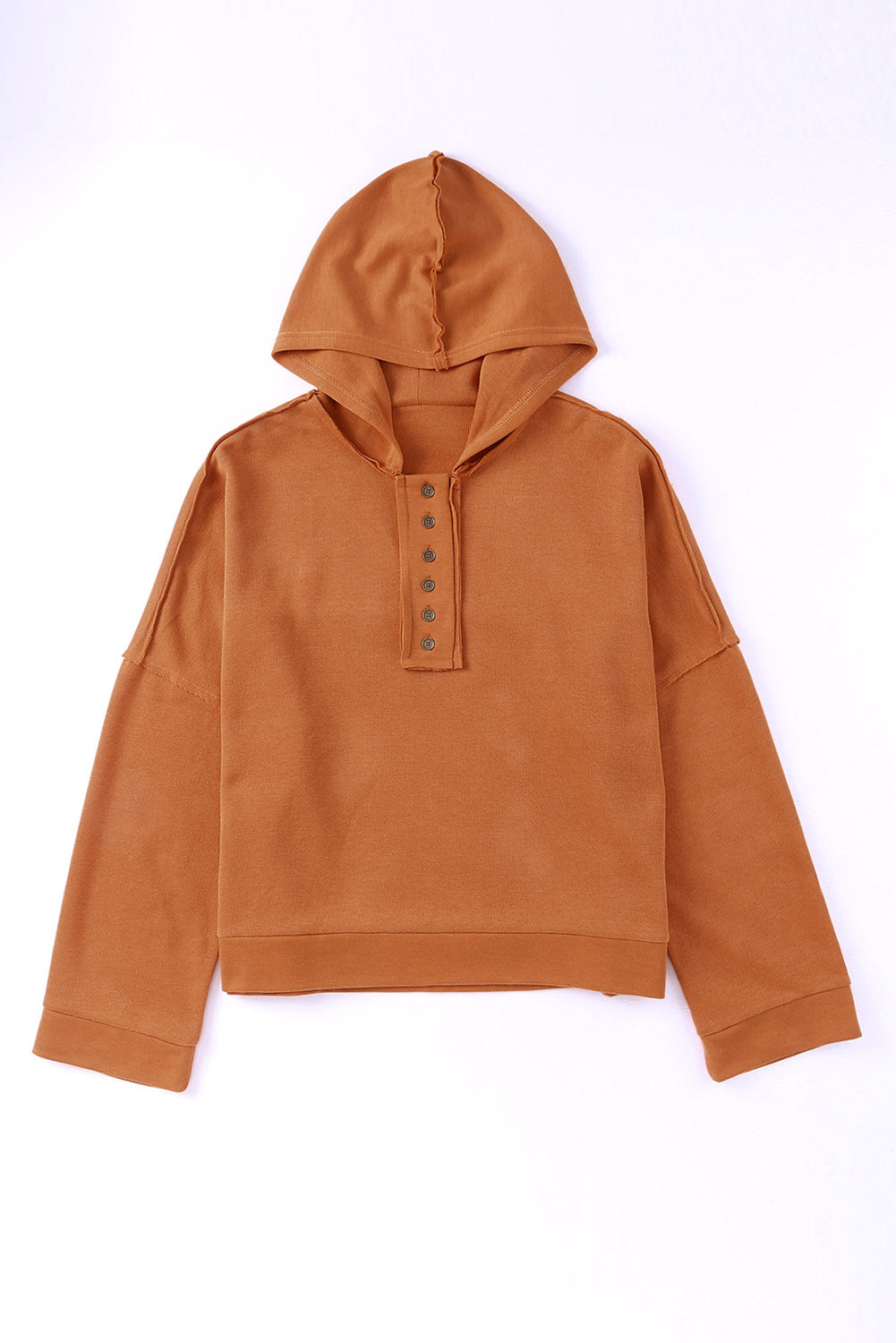 Black Solid Color Button Front Basic Pullover Hoodie
