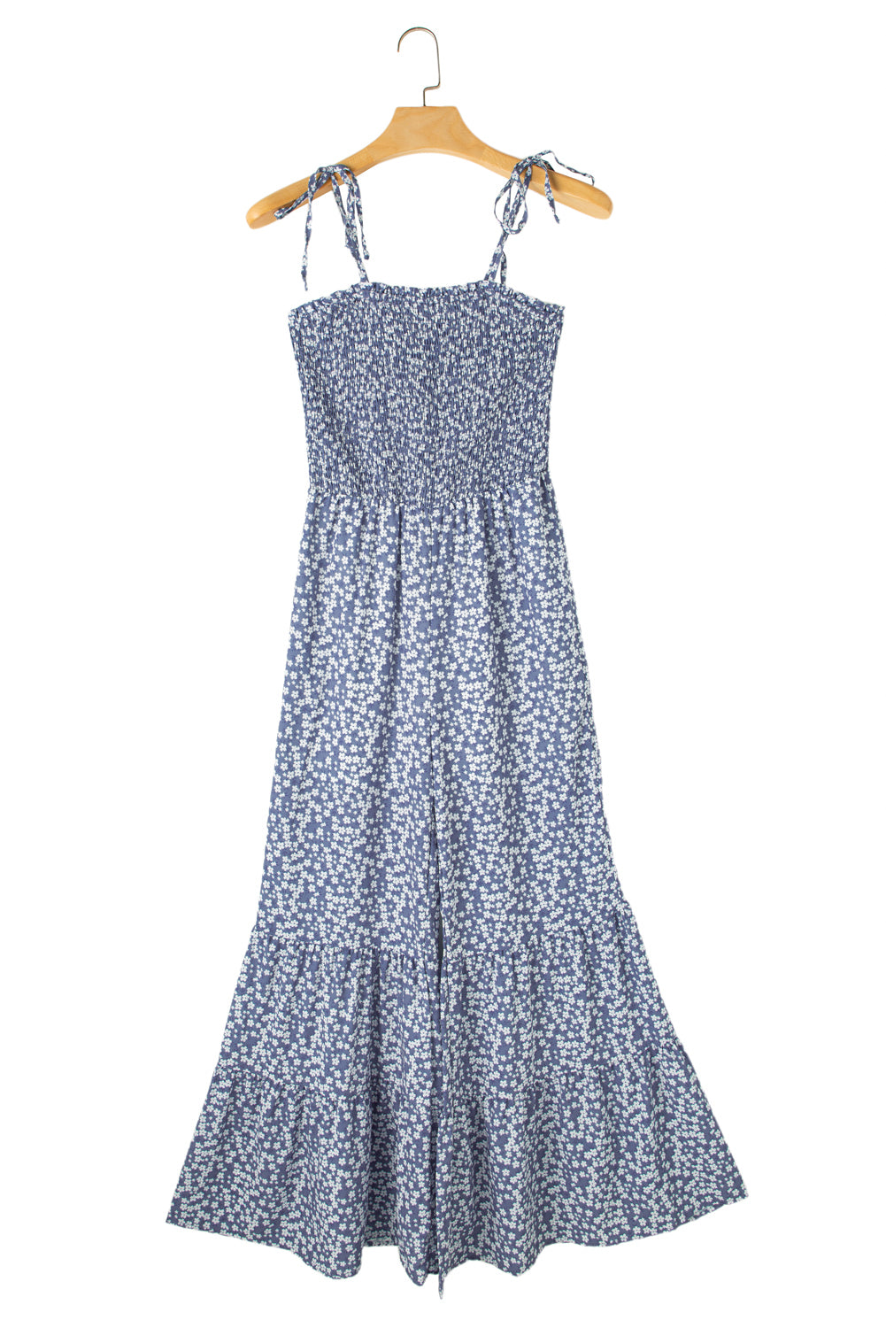 Dusk Blue Floral Print Spaghetti Straps Smocked Wide Leg Jumpsuit | S - 2XL | 4 COLORS