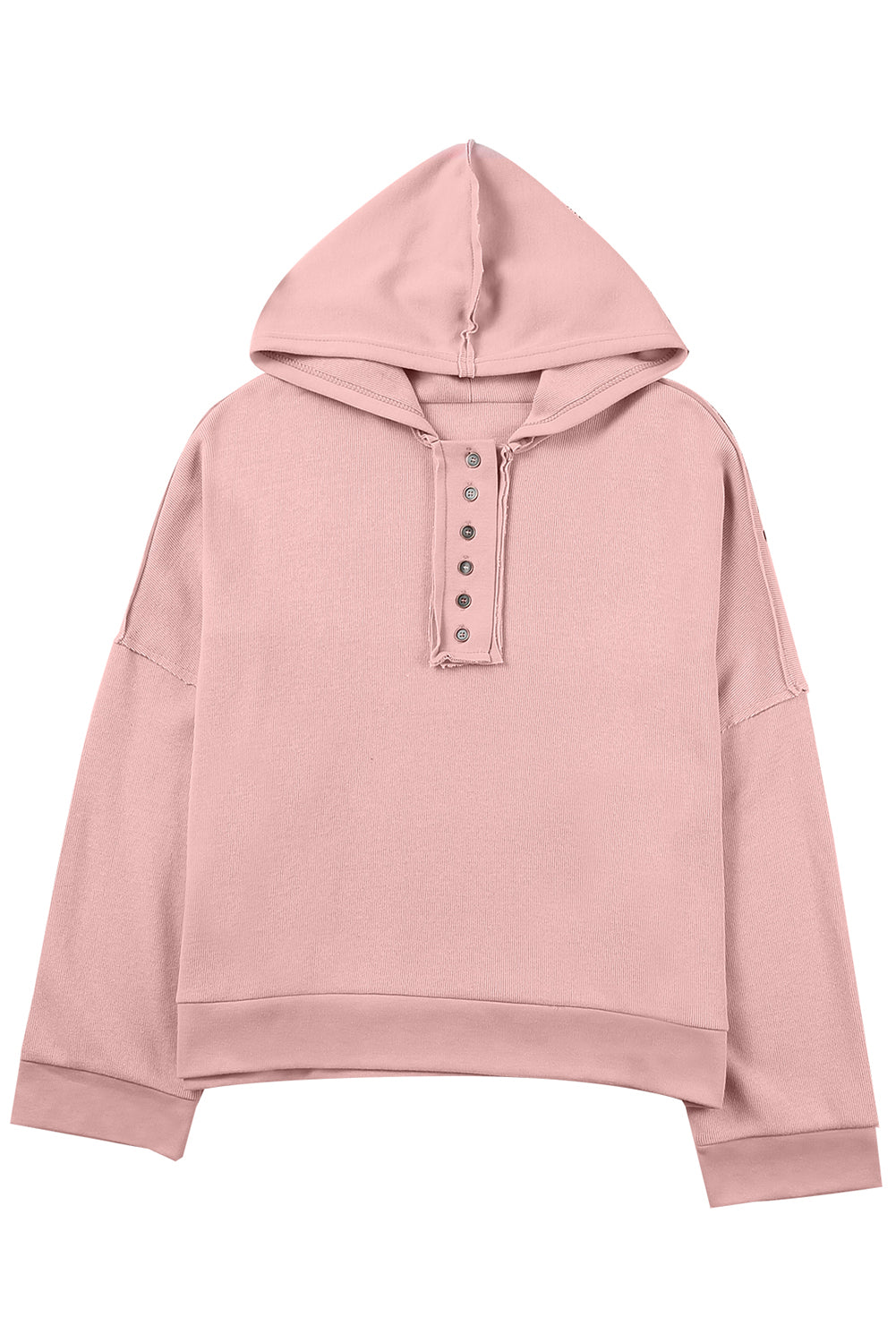 Black Solid Color Button Front Basic Pullover Hoodie