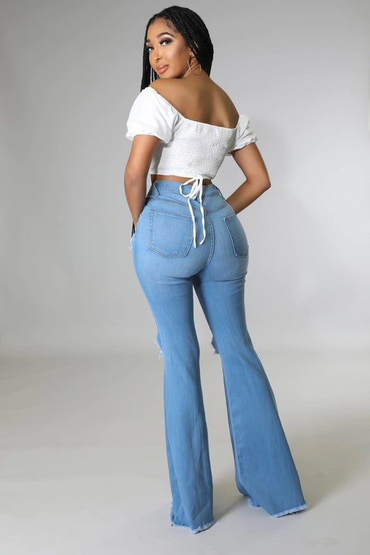 Knee Rip Flare Jean Medium Wash | Sizes 0, 1, 15 Only