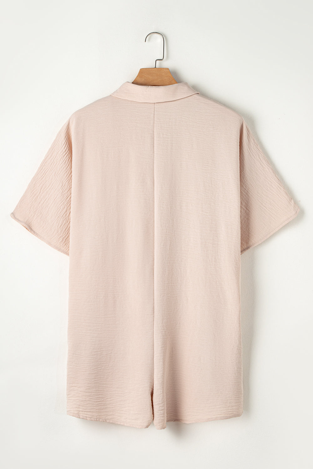 Bright Pink Plain Half Button Collared Pocket Loose Romper
