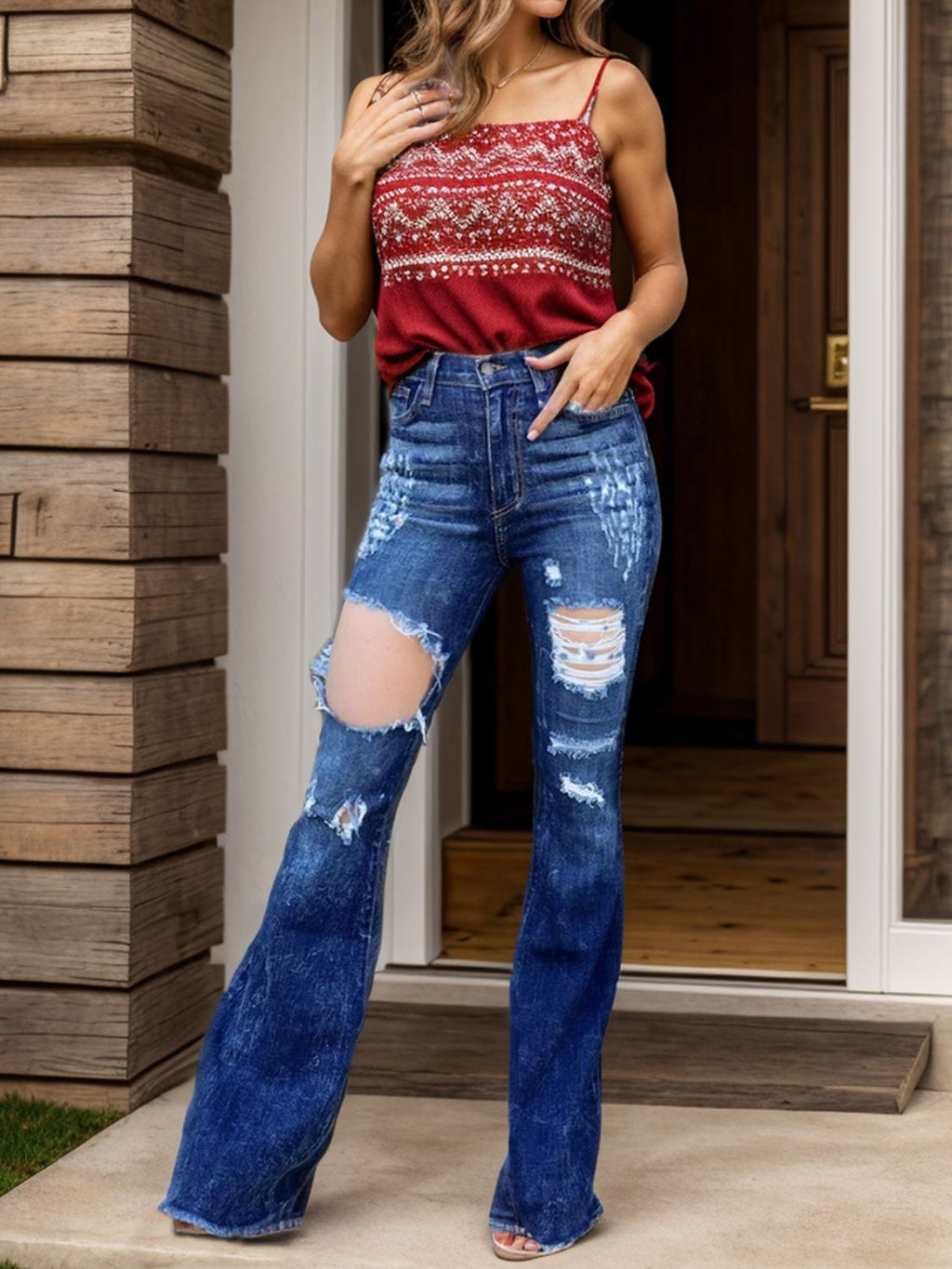 Raw Hem Distressed Bootcut Jeans | S - XL