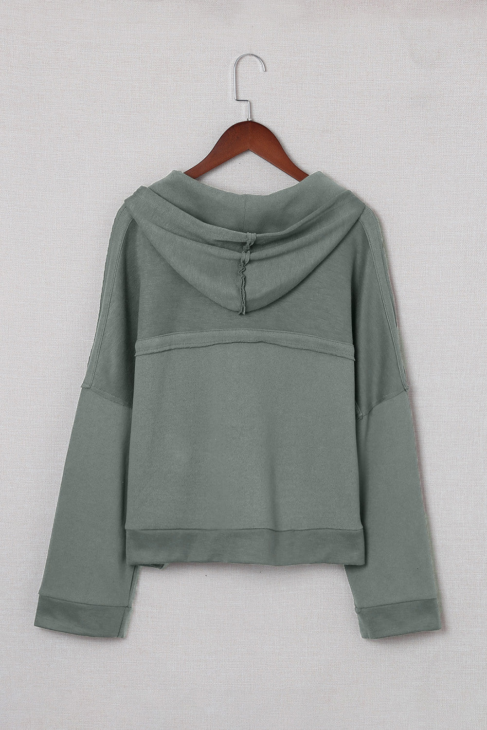 Black Solid Color Button Front Basic Pullover Hoodie