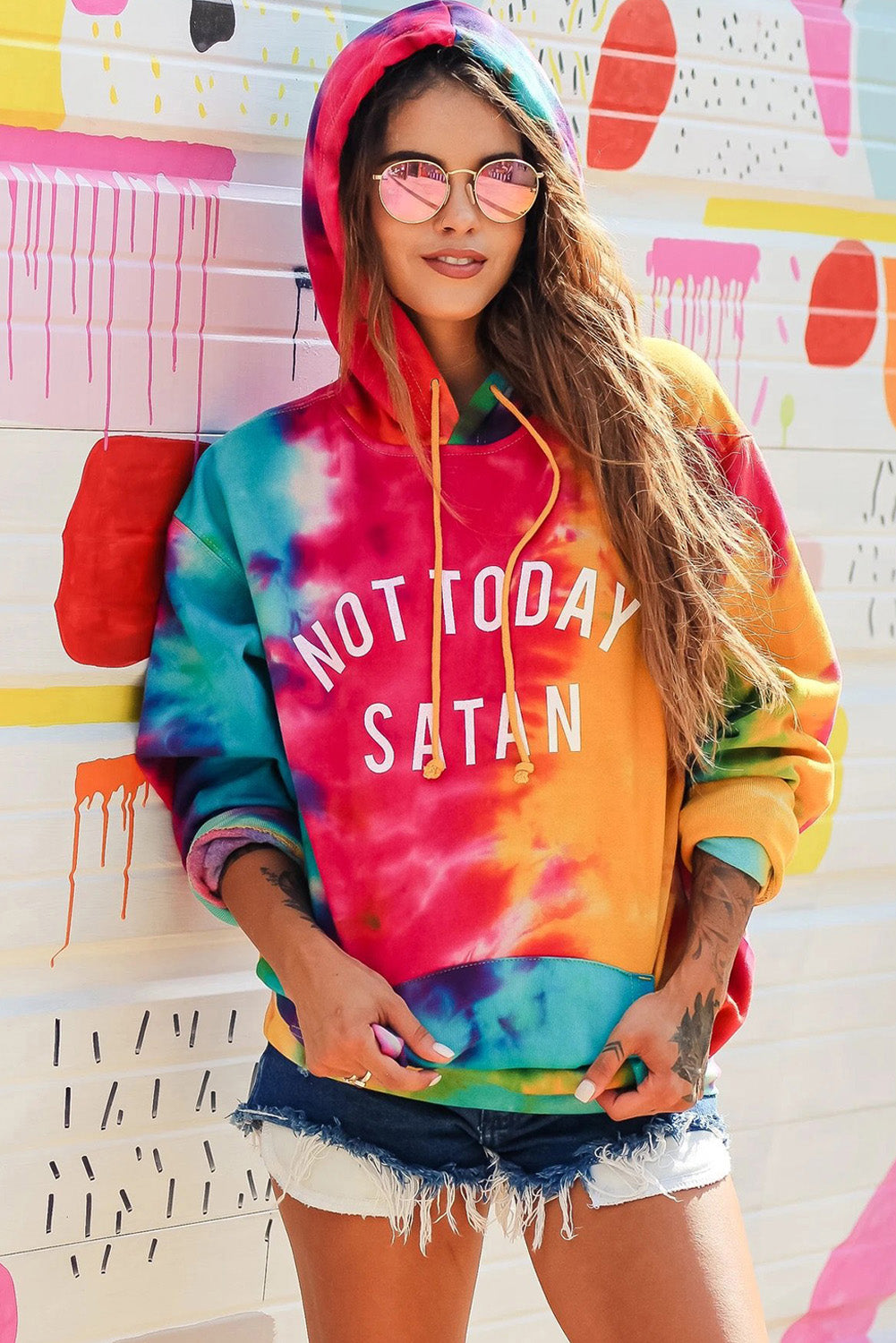 Sudadera con capucha teñida con el mensaje Not Today Satan