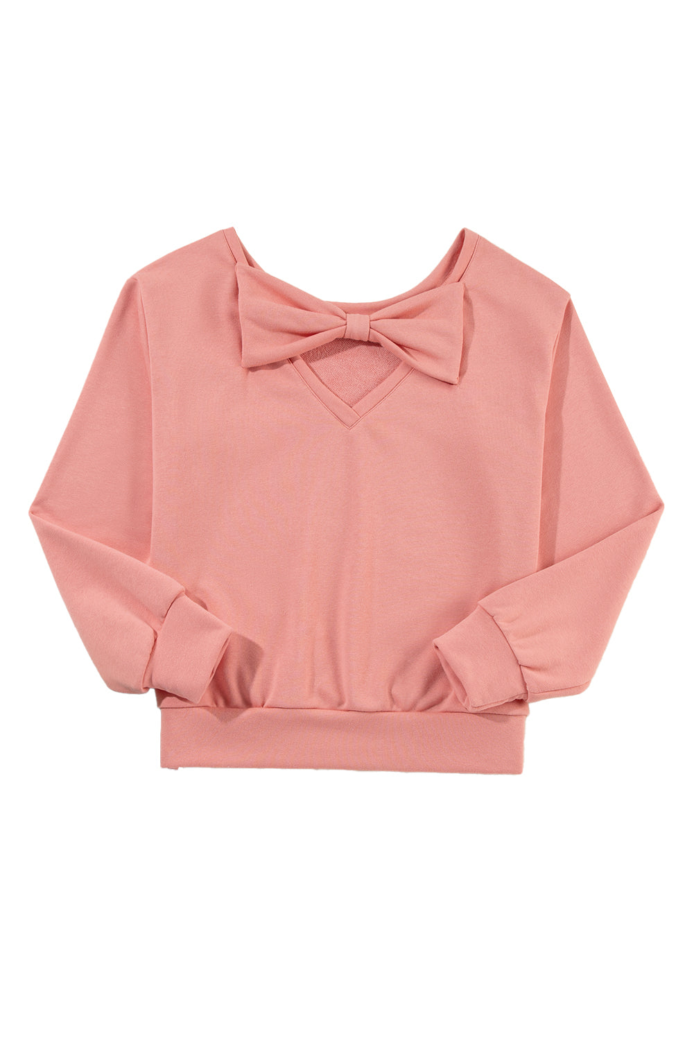 Sudadera de cuello redondo con espalda descubierta y lazo en color castaño claro