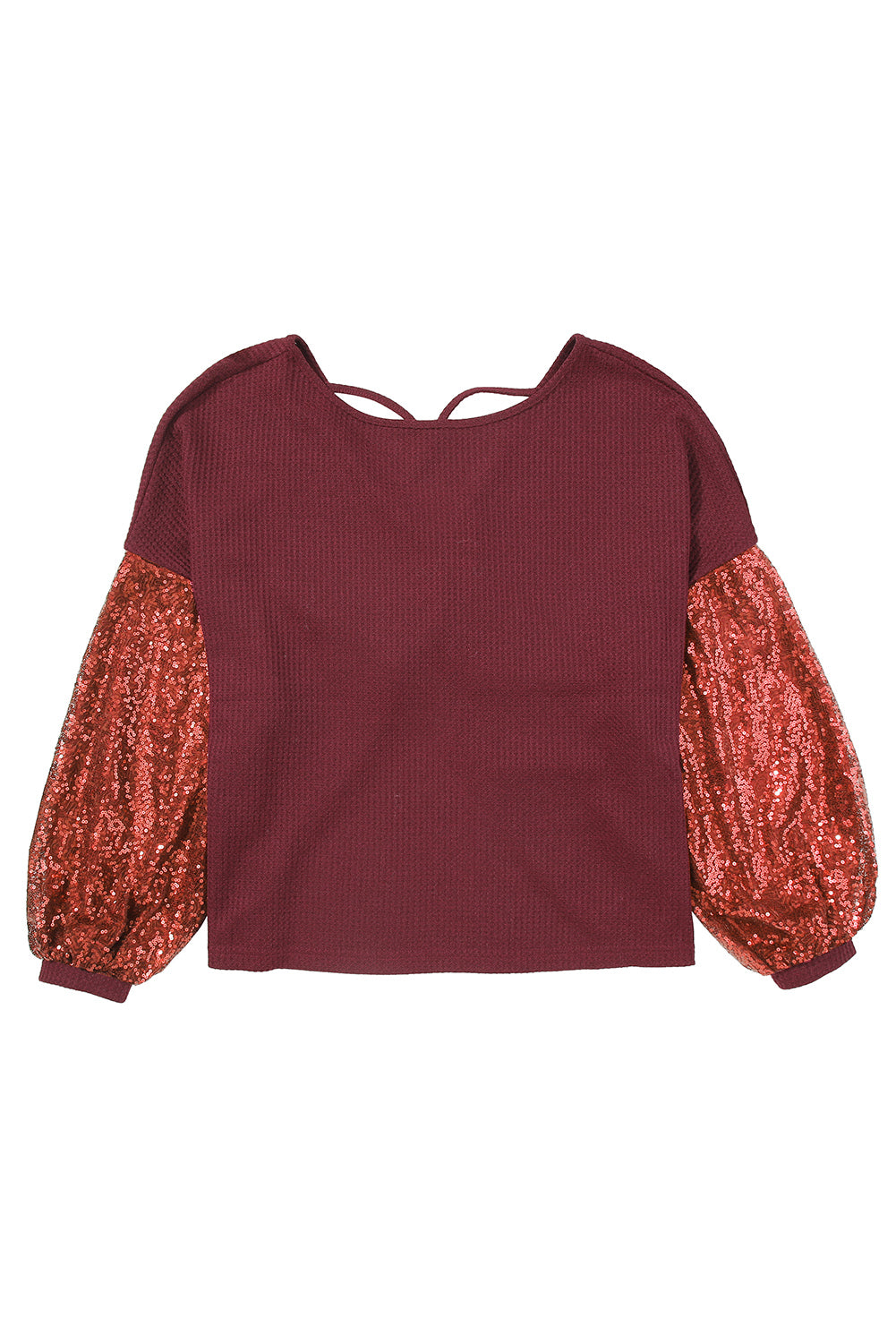 Black Cross Backless Sequin Bishop Sleeve Top | S - 2XL | 3 COLORS