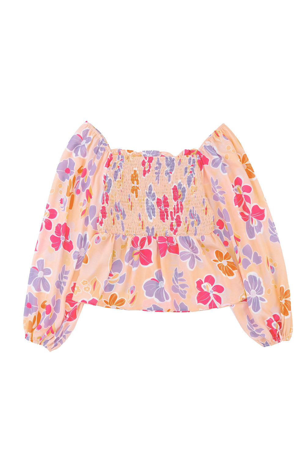 Blusa peplum con escote cuadrado fruncido y estampado floral en color rosa