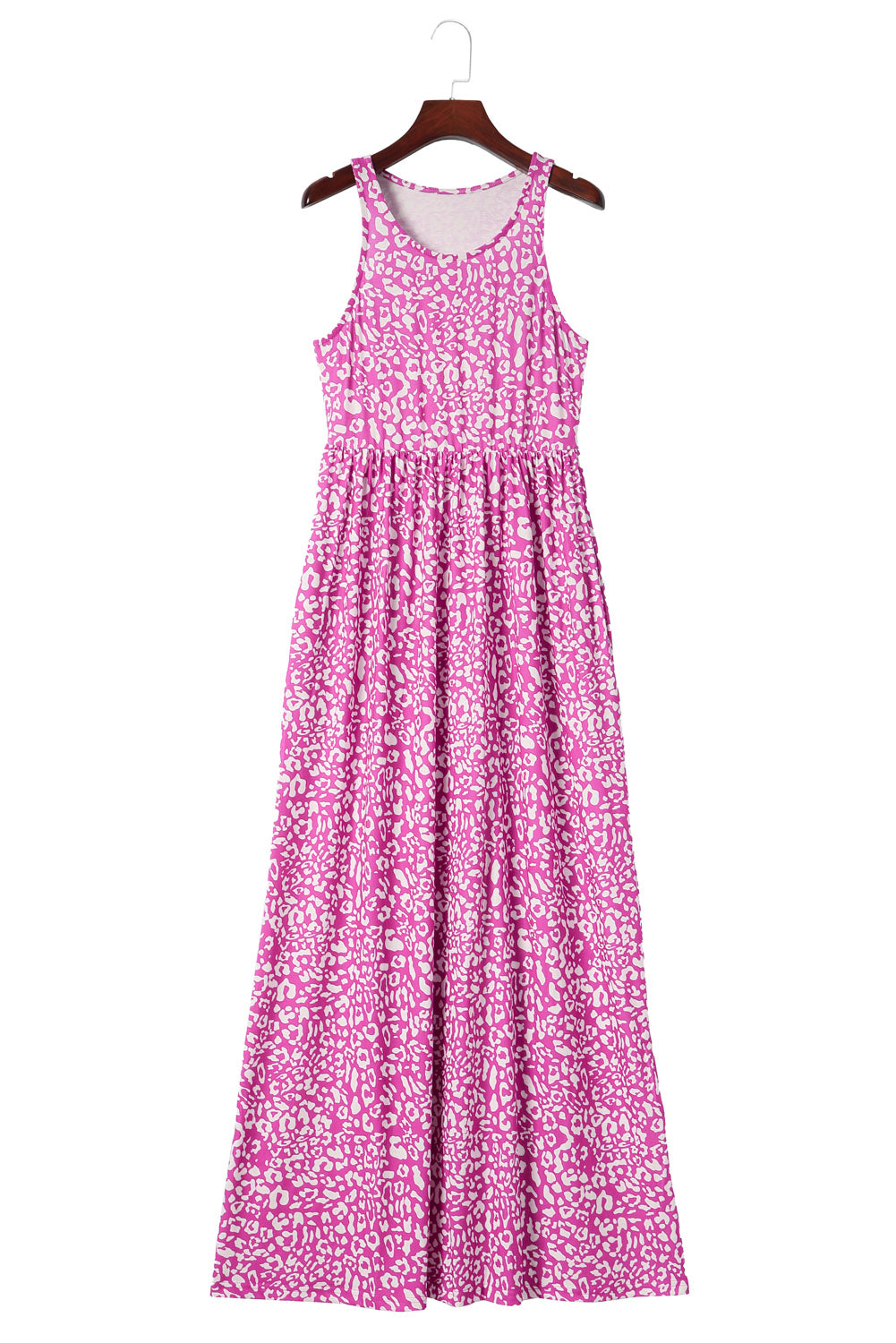 Vestido largo sin mangas con bolsillos y estampado de leopardo gris