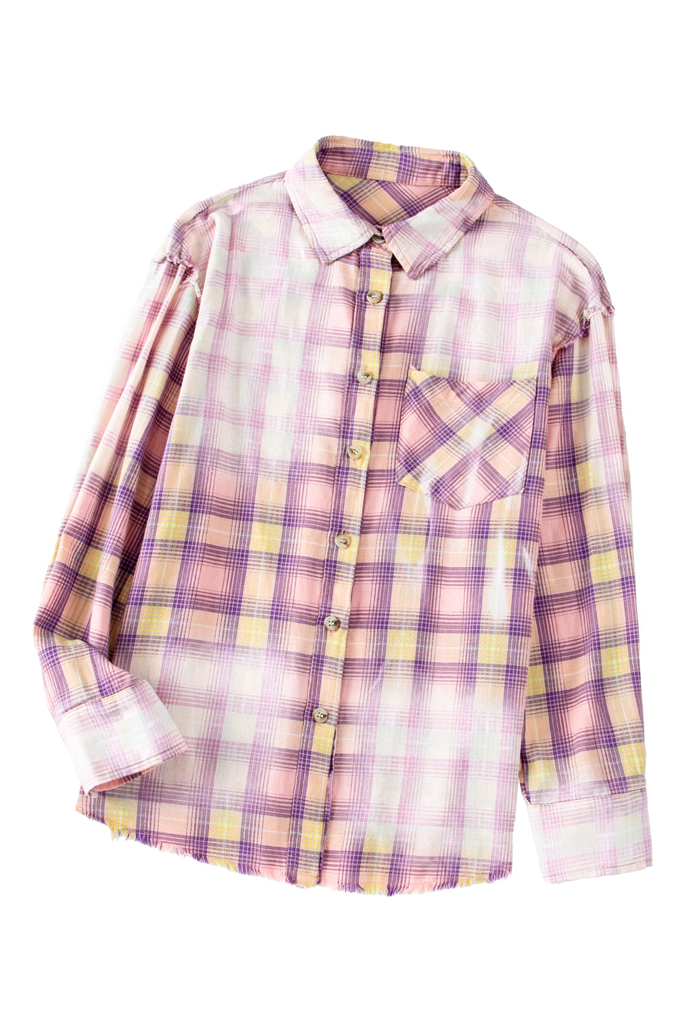 Purple Plaid Long Sleeve Collared Button Up Shirt