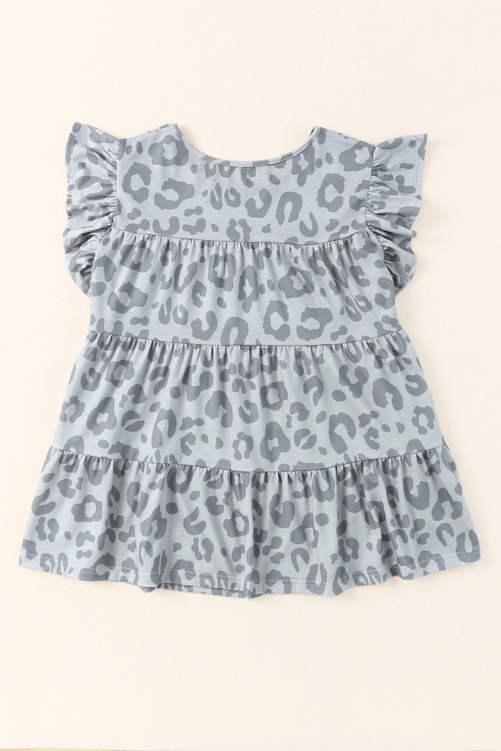 Blusa plisada informal con capas y estampado de leopardo gris para verano