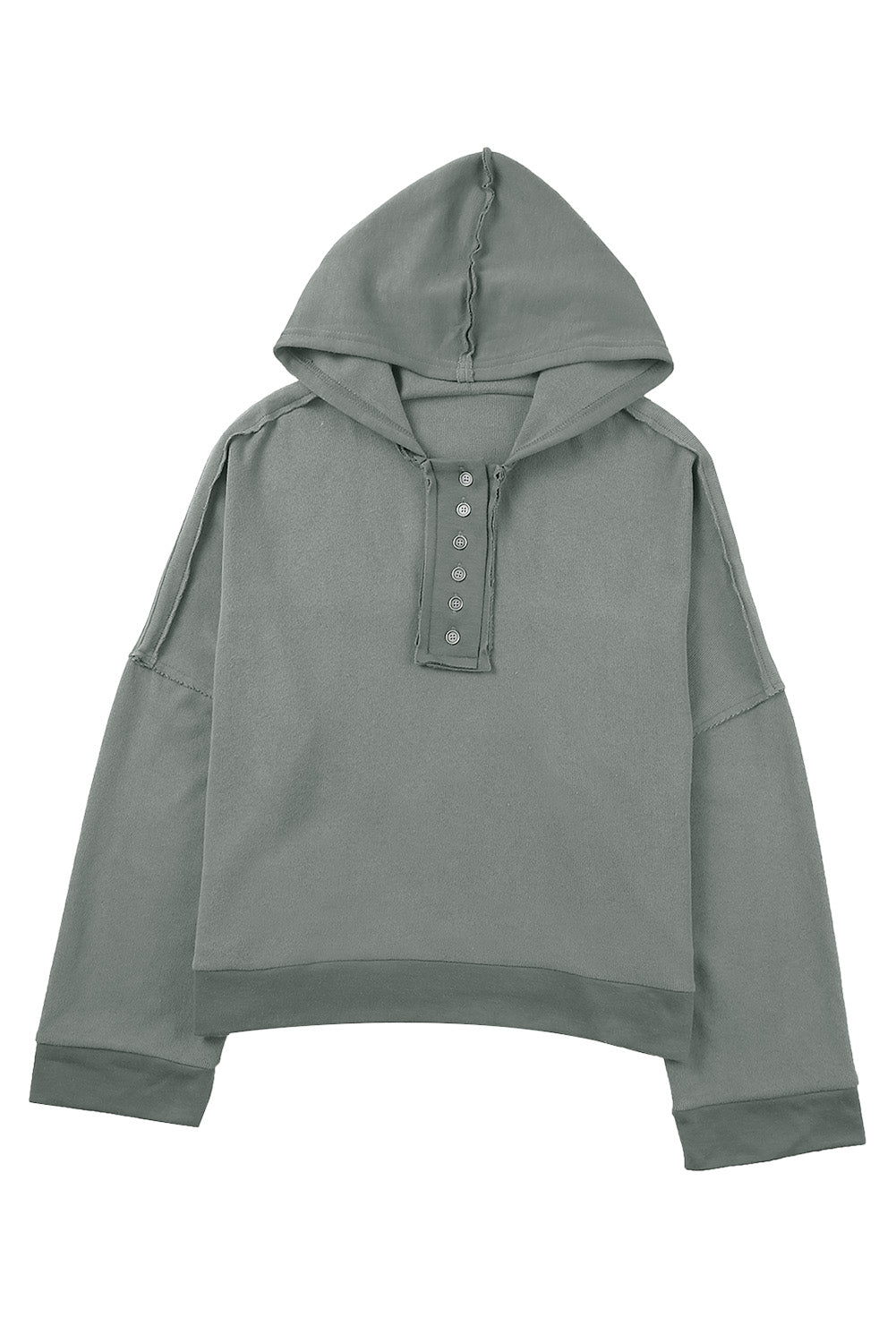 Black Solid Color Button Front Basic Pullover Hoodie